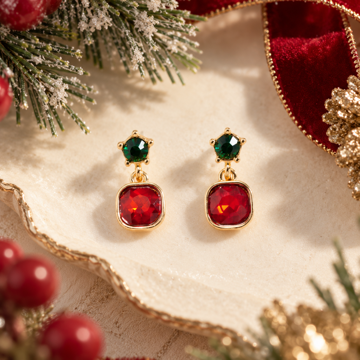 Christmas Colored Mixed Rhinestone Earrings