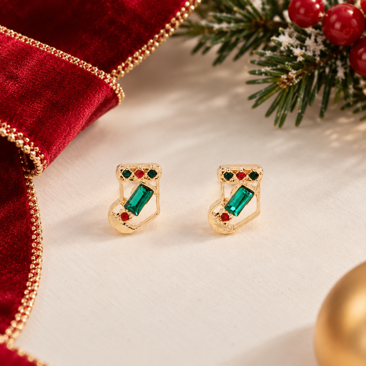 Christmas Stocking Colored Rhinestone Earrings