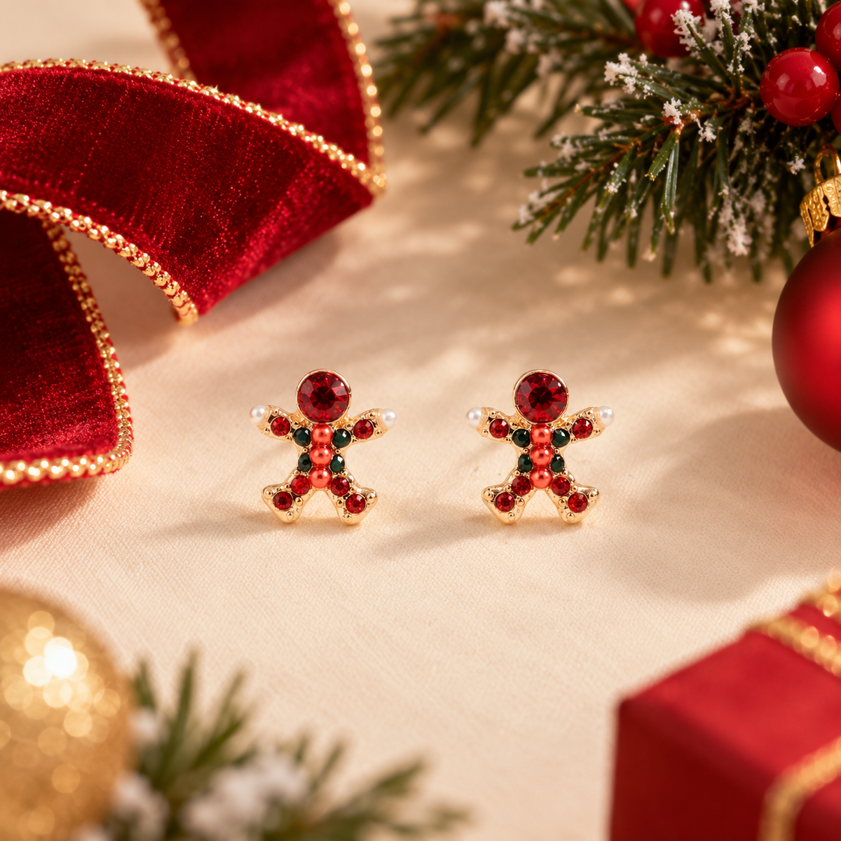Christmas Gingerbread Pave Stone Pearl Earrings