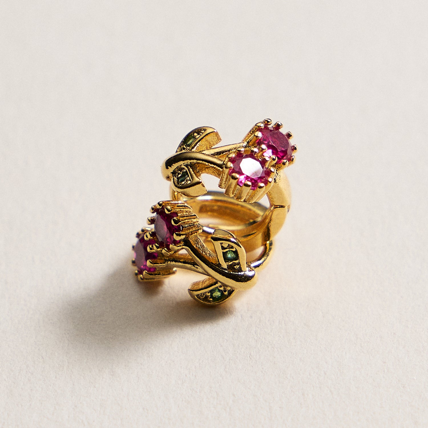 Gold-Dipped Ruby & Emerald Flower Stud Earrings – Made in Korea