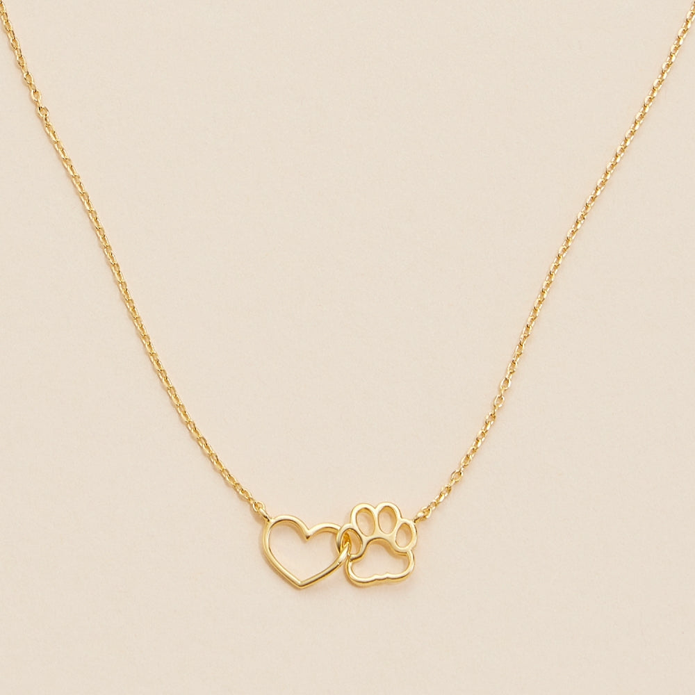 14K Gold-Dipped Short Necklace with Heart & Paw Charm