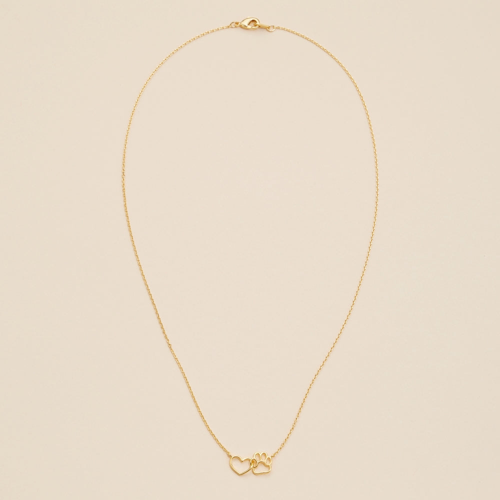 14K Gold-Dipped Short Necklace with Heart & Paw Charm