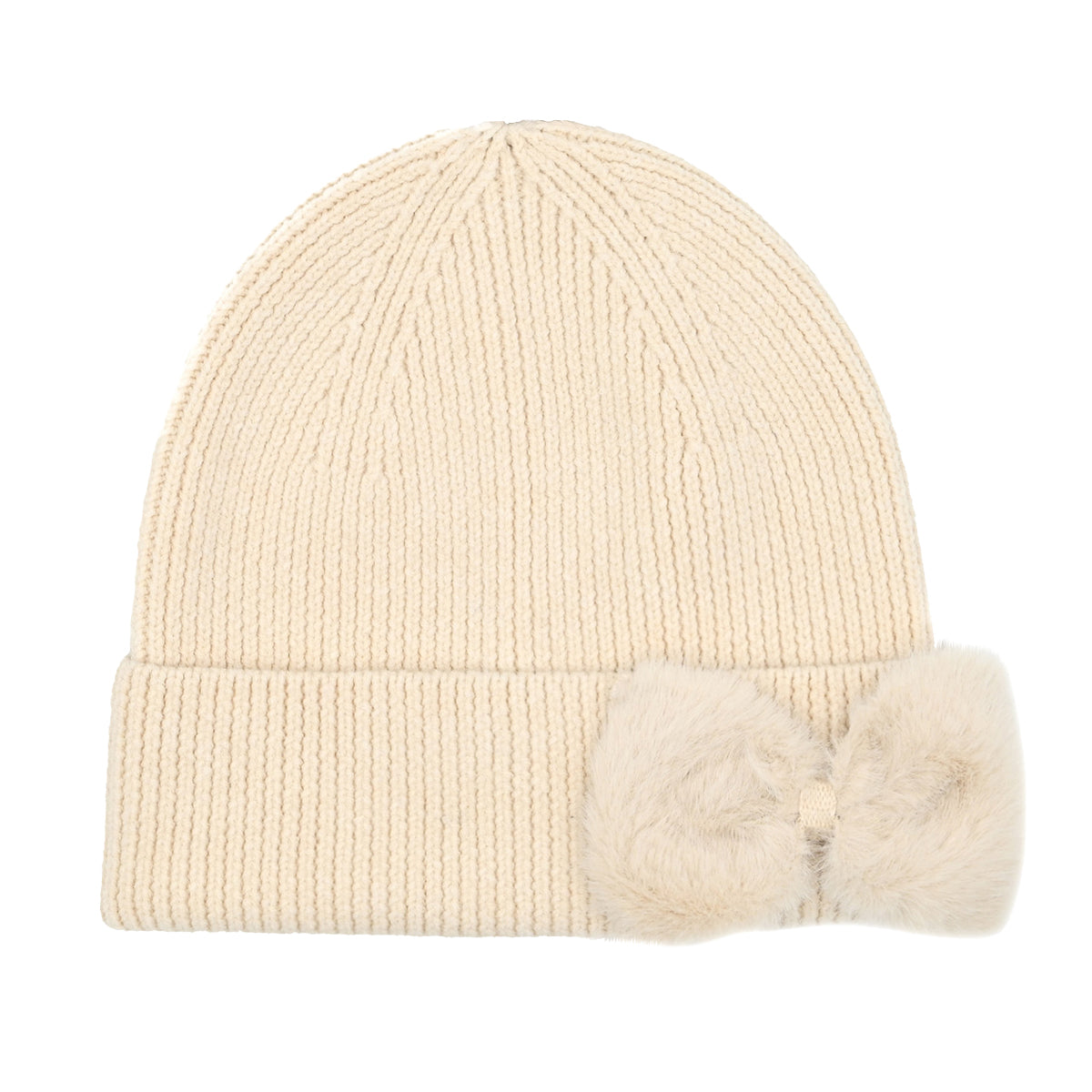 Faux Fur Bow Knit Beanie | Cozy Cuffed Winter Hat