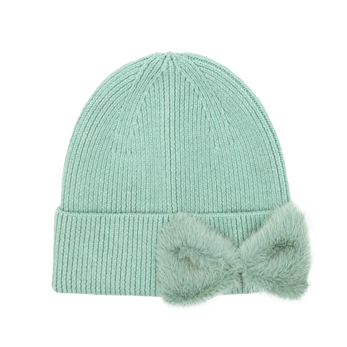 Faux Fur Bow Knit Beanie | Cozy Cuffed Winter Hat