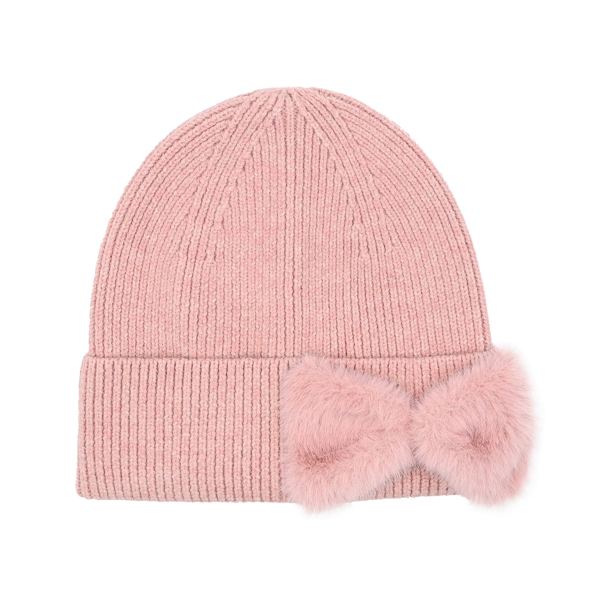 Faux Fur Bow Knit Beanie | Cozy Cuffed Winter Hat