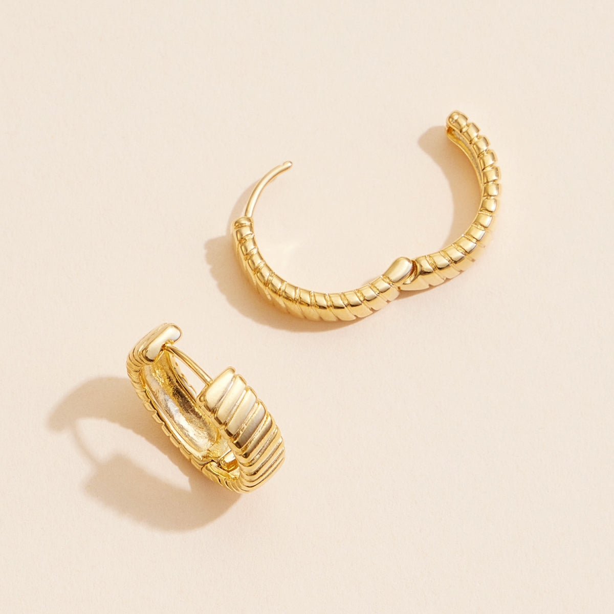 Ribbed Gold Huggie Hoops