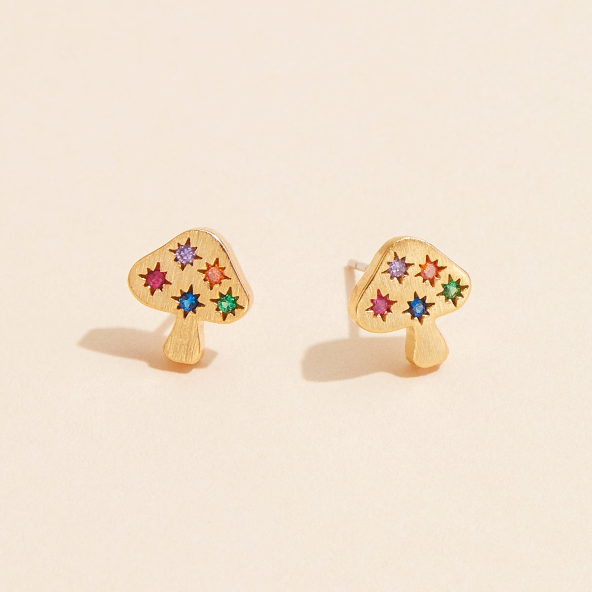Mushroom Rhinestone 18K Gold-Plated Stud Earrings