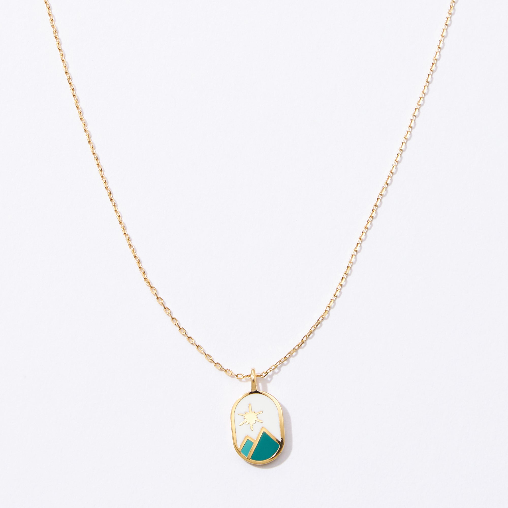 Gold Dipped Shining Star on Mountains Pendant Necklace