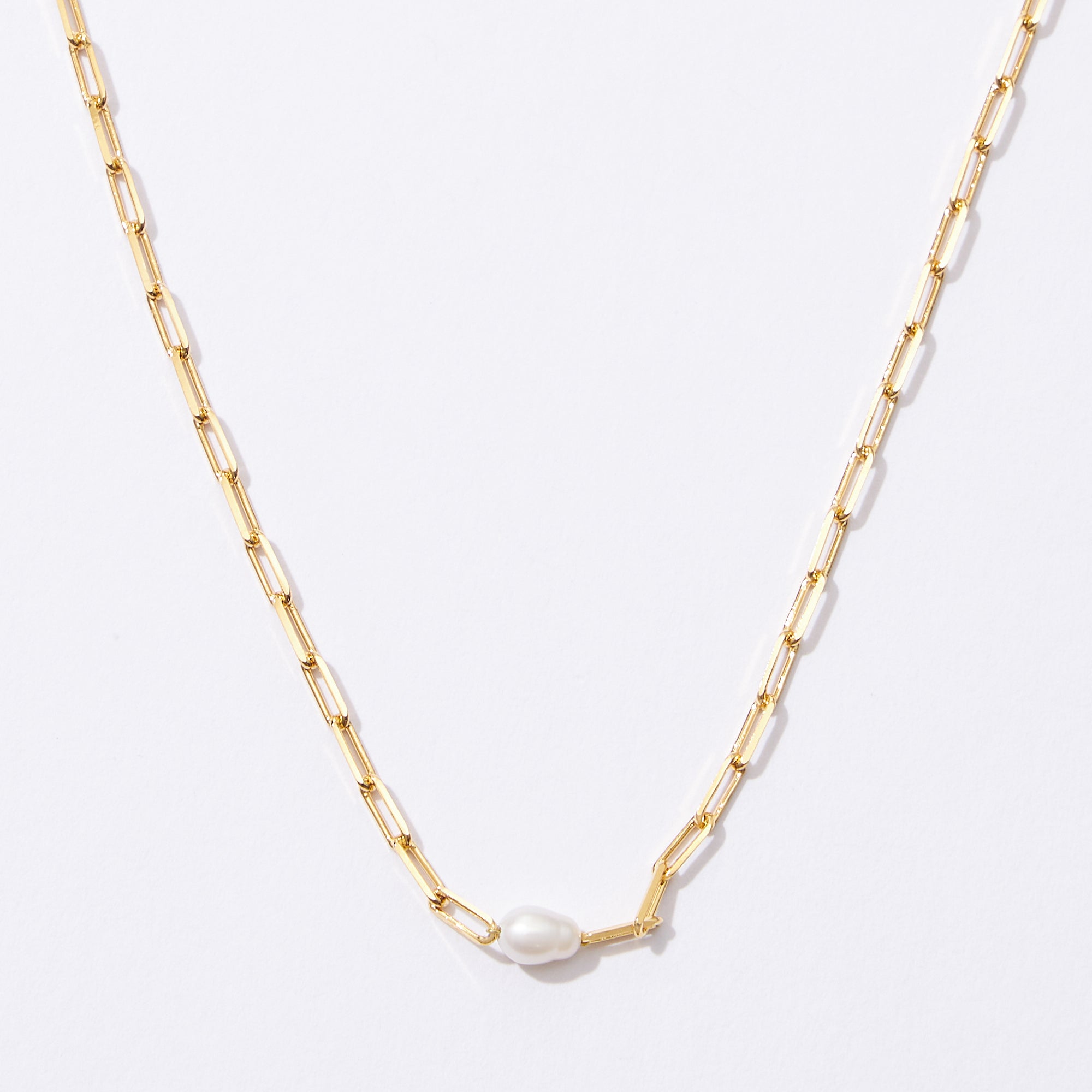 Gold Dipped Paper Clip Pearl Necklace
