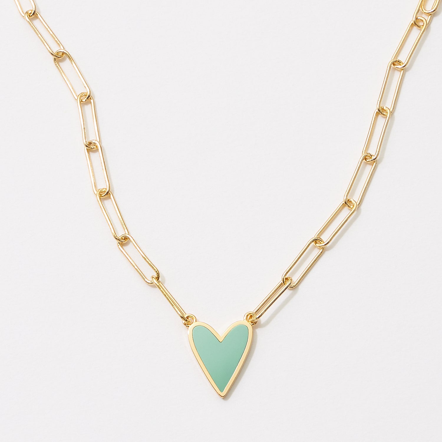 Heart Enamel Pendant Gold Dipped Paper Clip Chain Necklace
