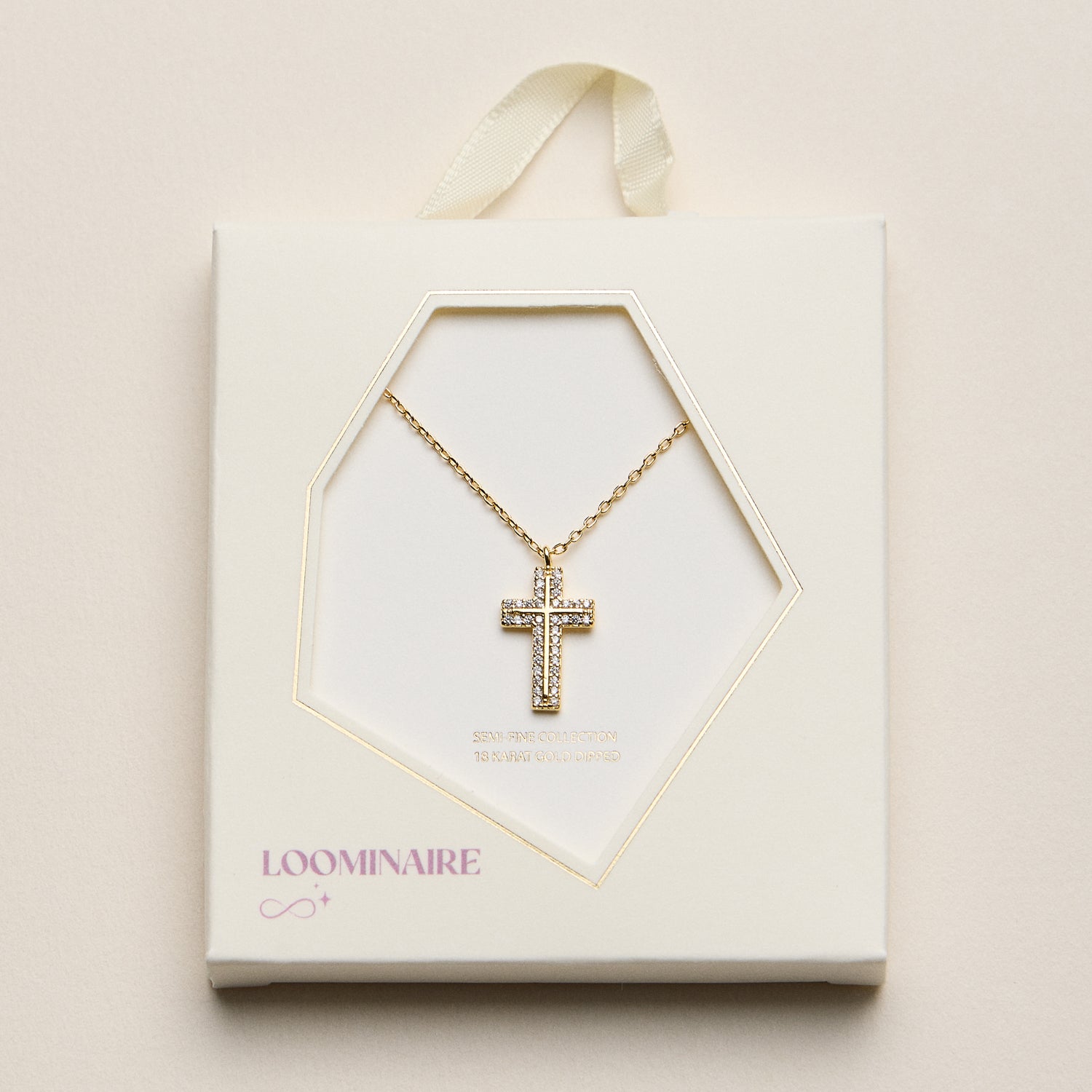Gold Dipped Pave Cross Pendant Necklace – Sparkling Crystal Charm