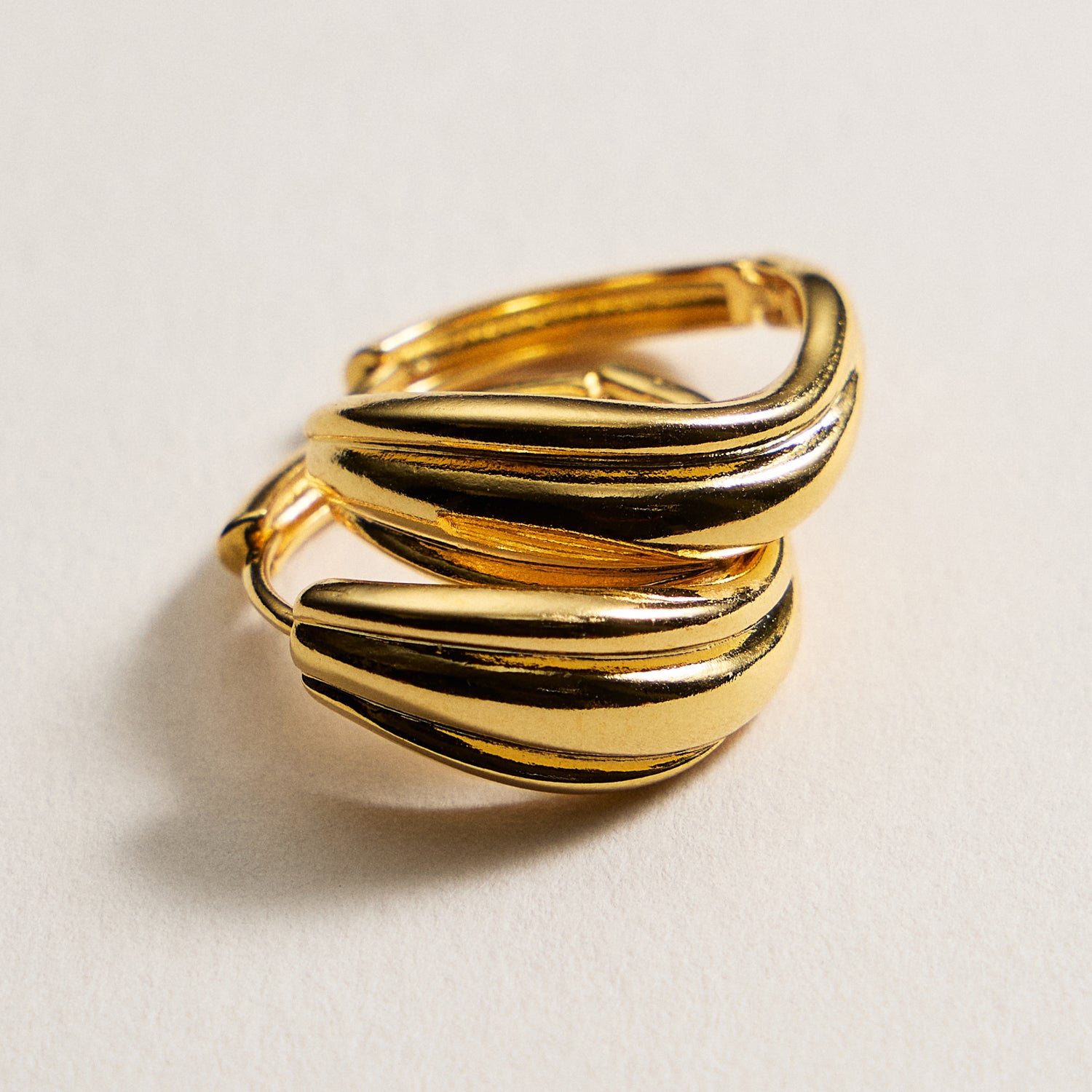 Gold-Dipped Textured Hoop Earrings – Modern Layered Design, Made in Korea