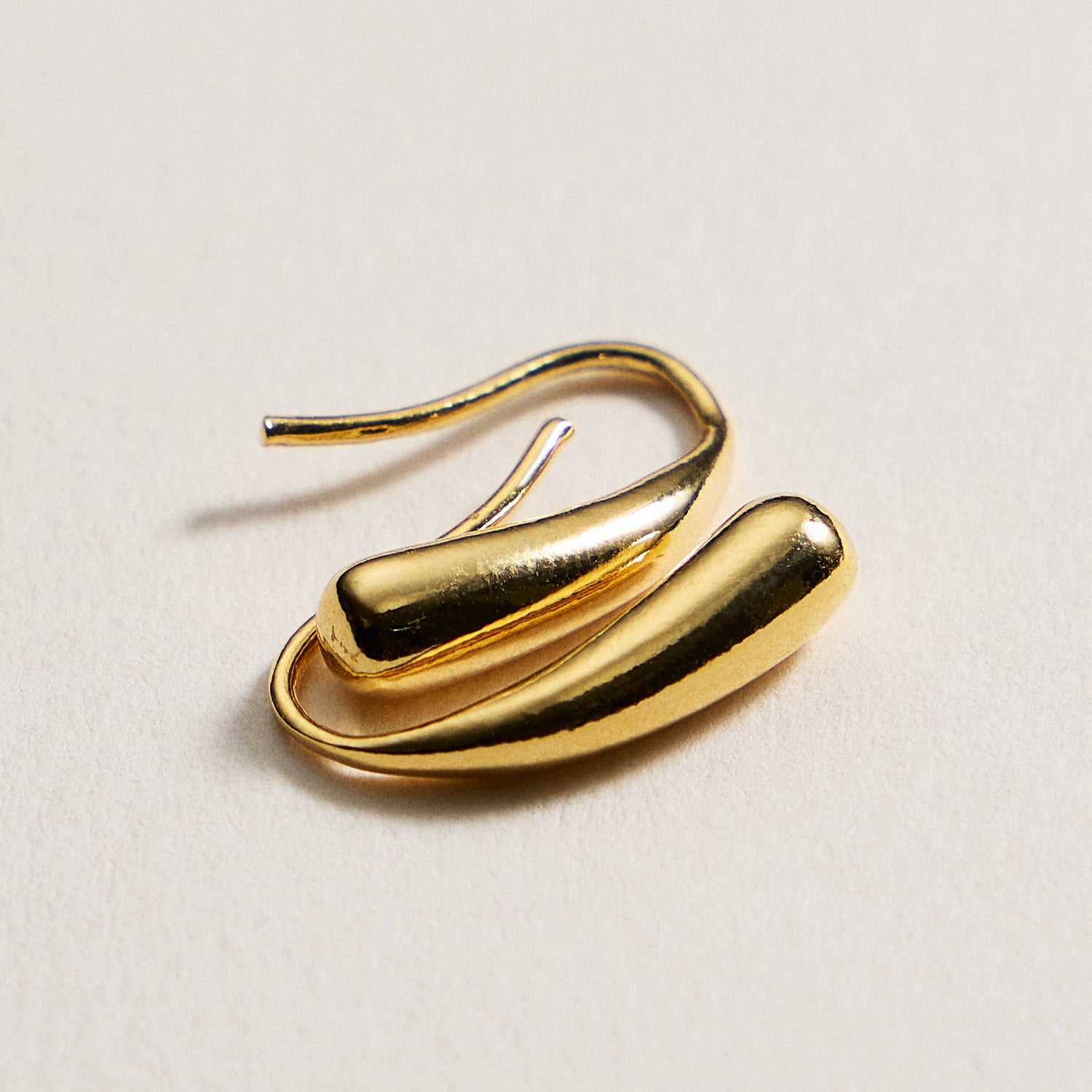 Gold-Dipped Modern Curve Hook Earrings – Minimalist Design, Made in Korea