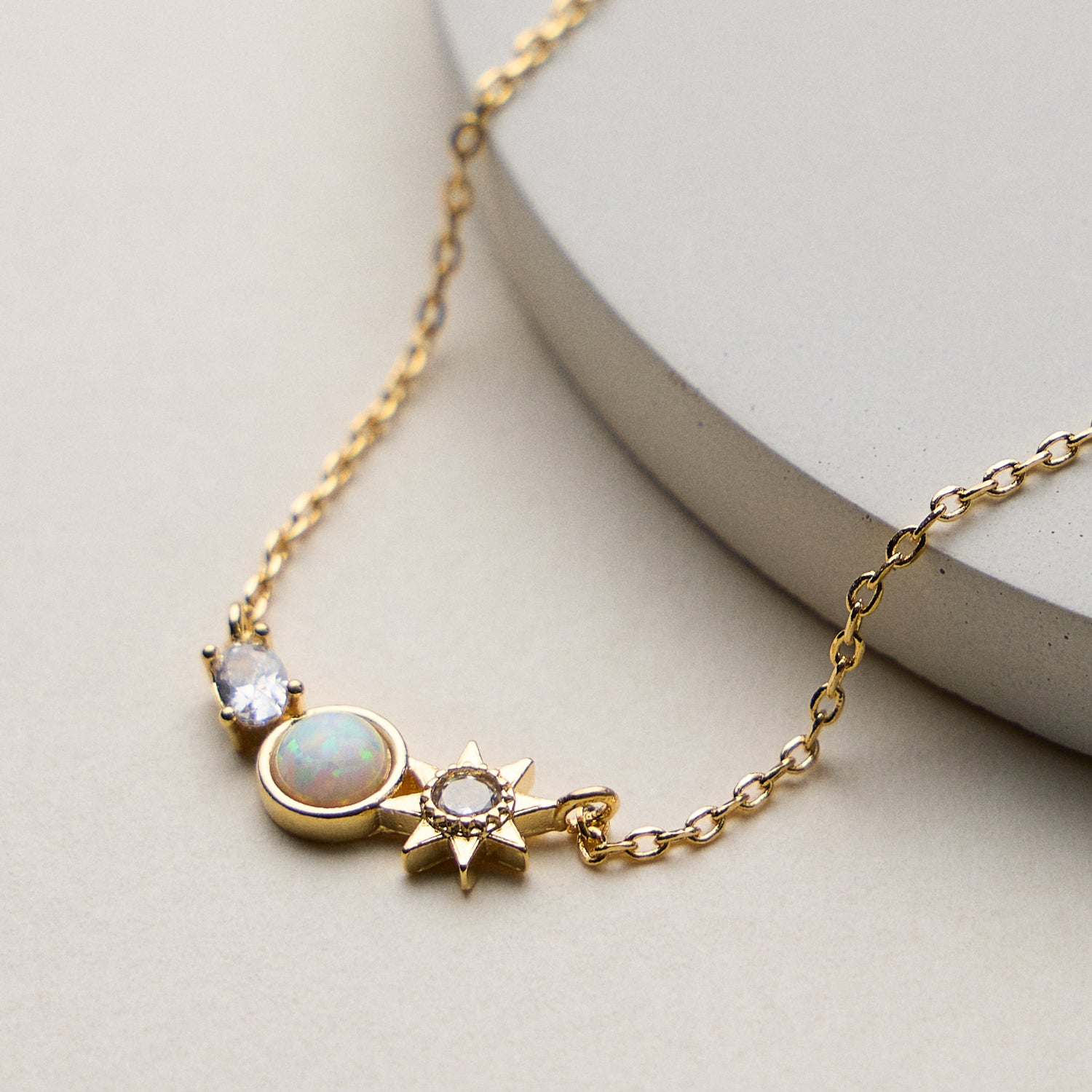 Gold Dipped Sun and Moon Charm Necklace