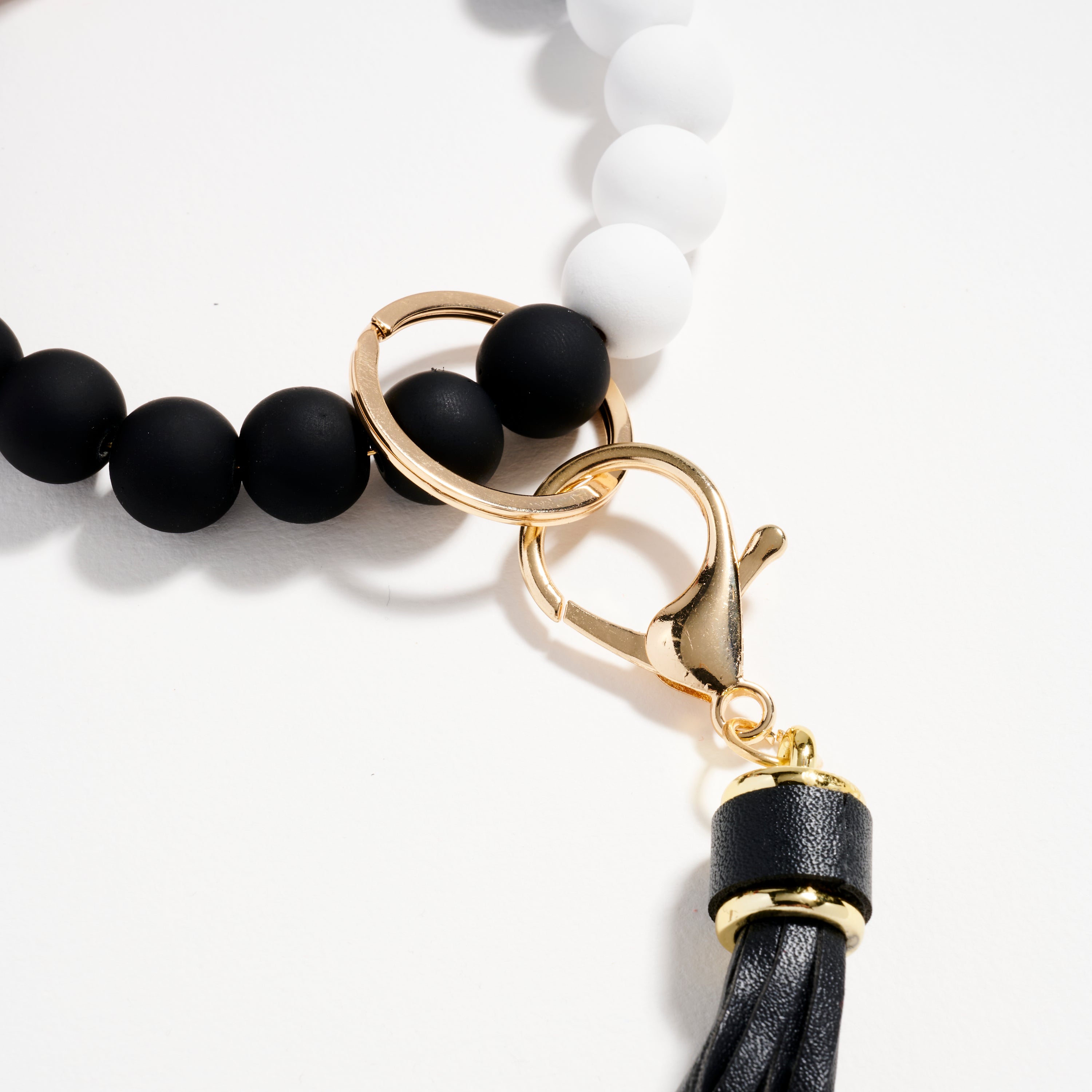 Wood & Rubber Bead Tassel Keychain Bracelet | Wristlet