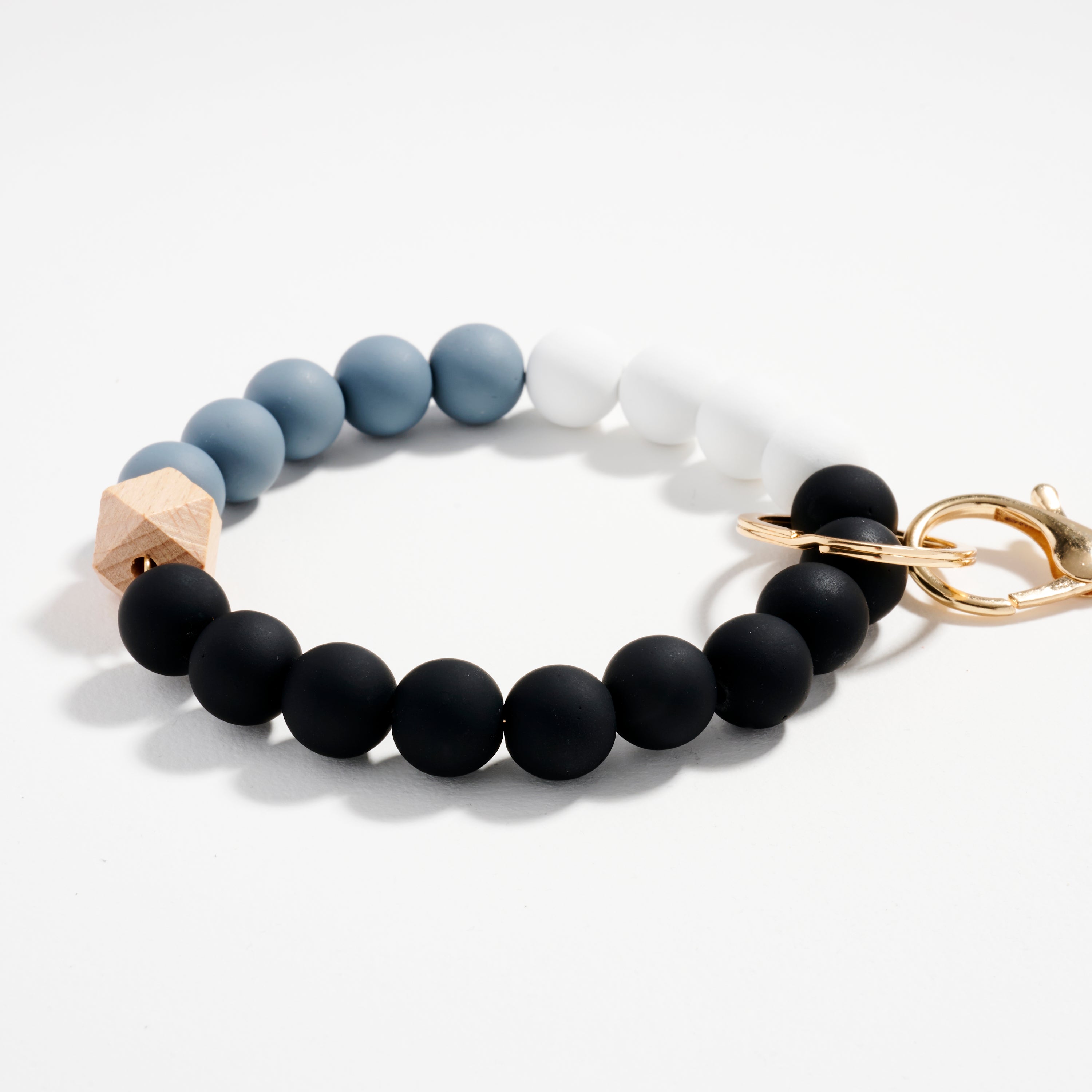 Wood & Rubber Bead Tassel Keychain Bracelet | Wristlet