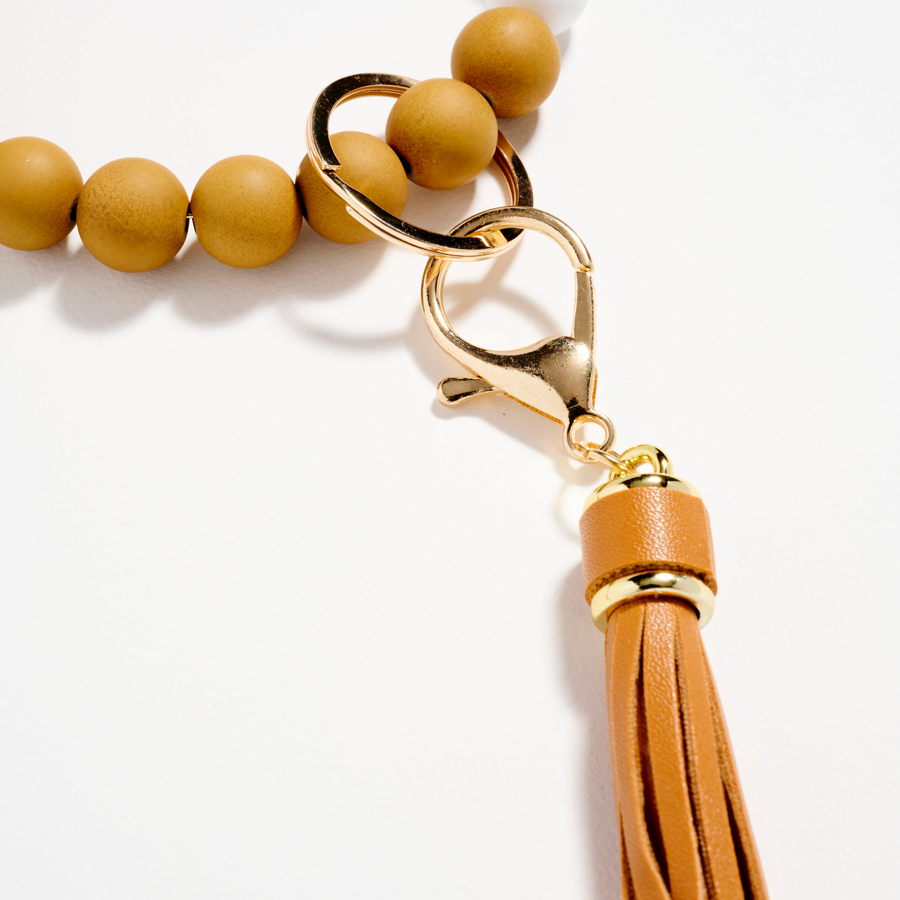 Wood & Rubber Bead Tassel Keychain Bracelet | Wristlet