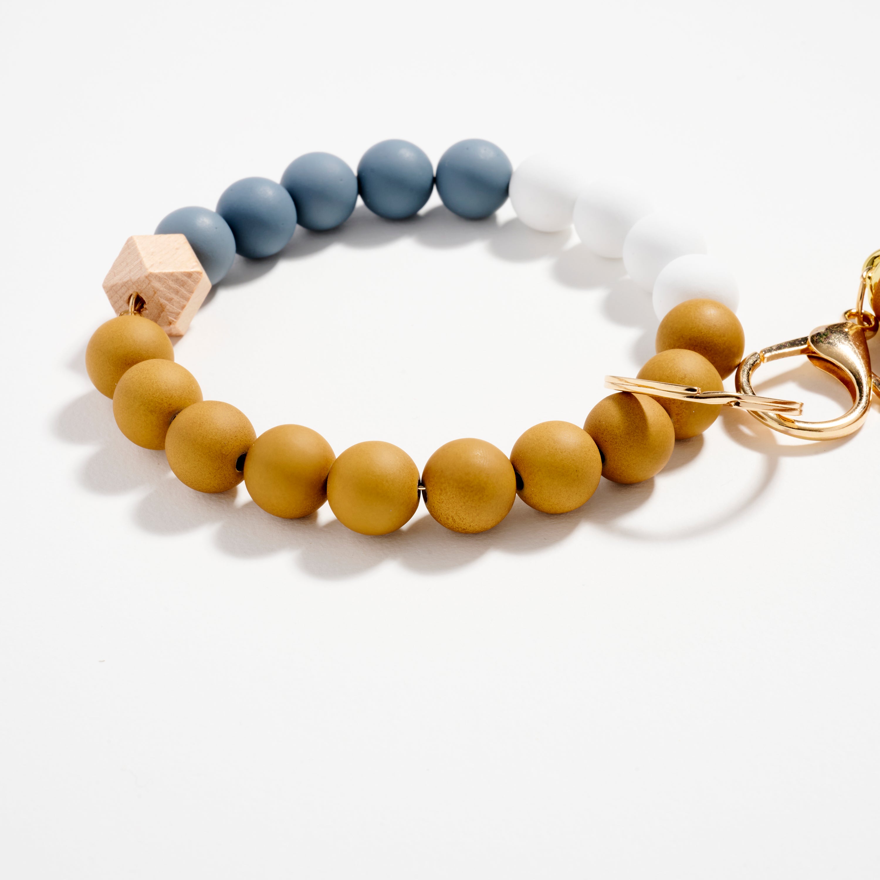 Wood & Rubber Bead Tassel Keychain Bracelet | Wristlet