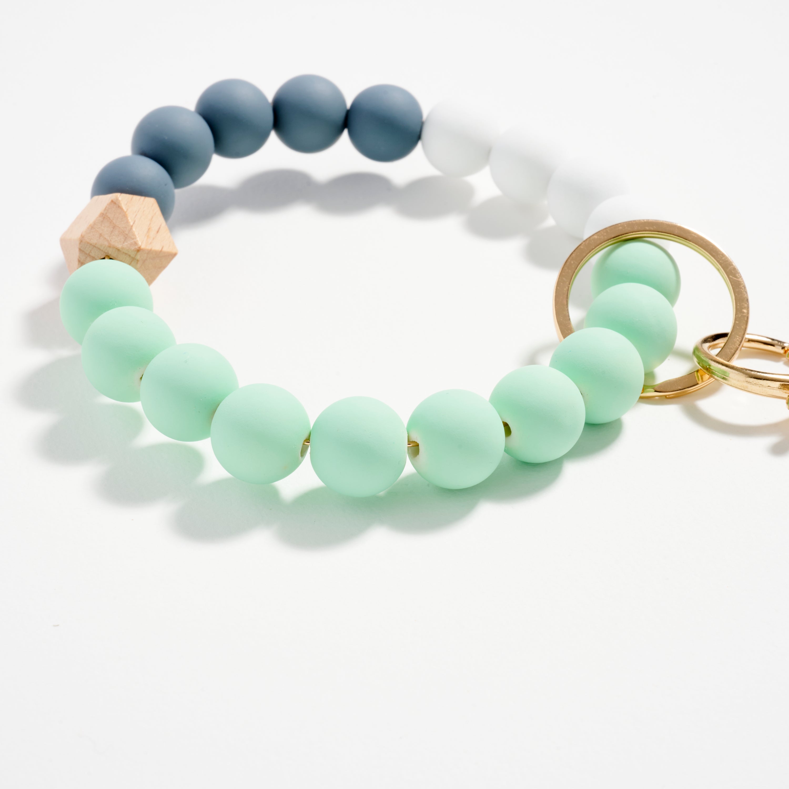 Wood & Rubber Bead Tassel Keychain Bracelet | Wristlet