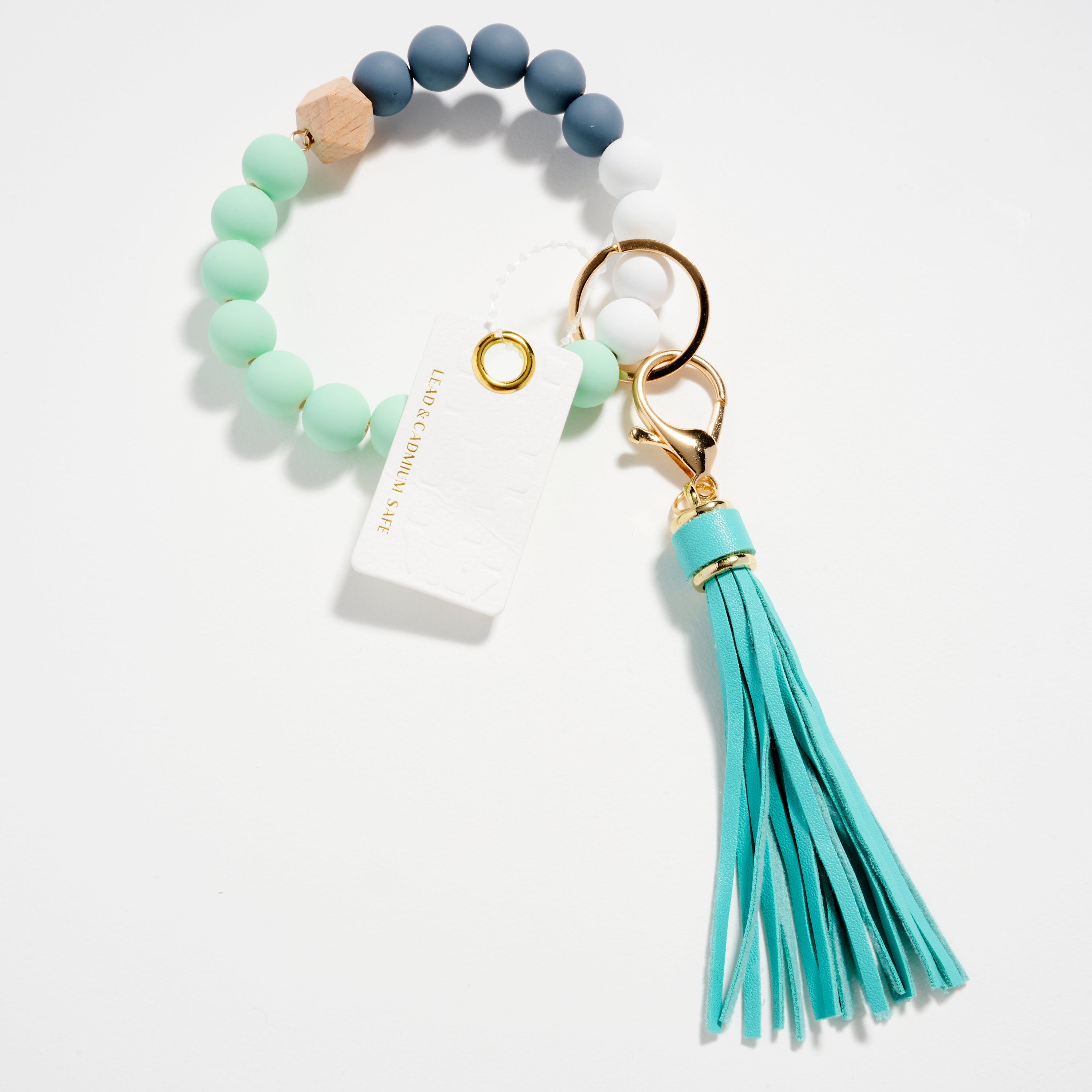 Wood & Rubber Bead Tassel Keychain Bracelet | Wristlet