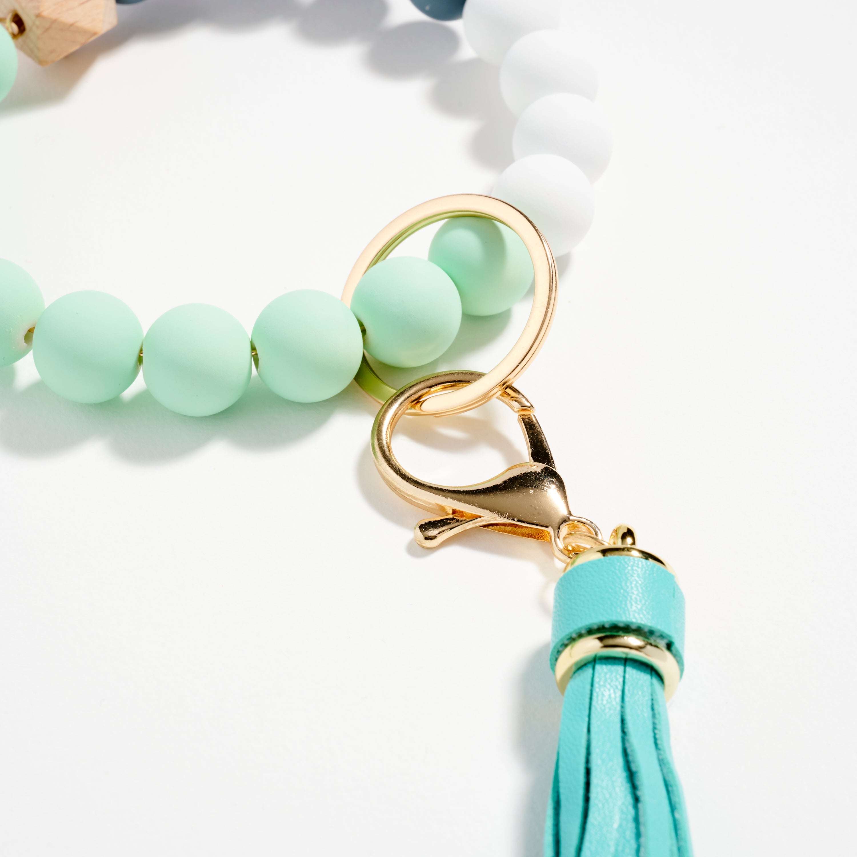 Wood & Rubber Bead Tassel Keychain Bracelet | Wristlet