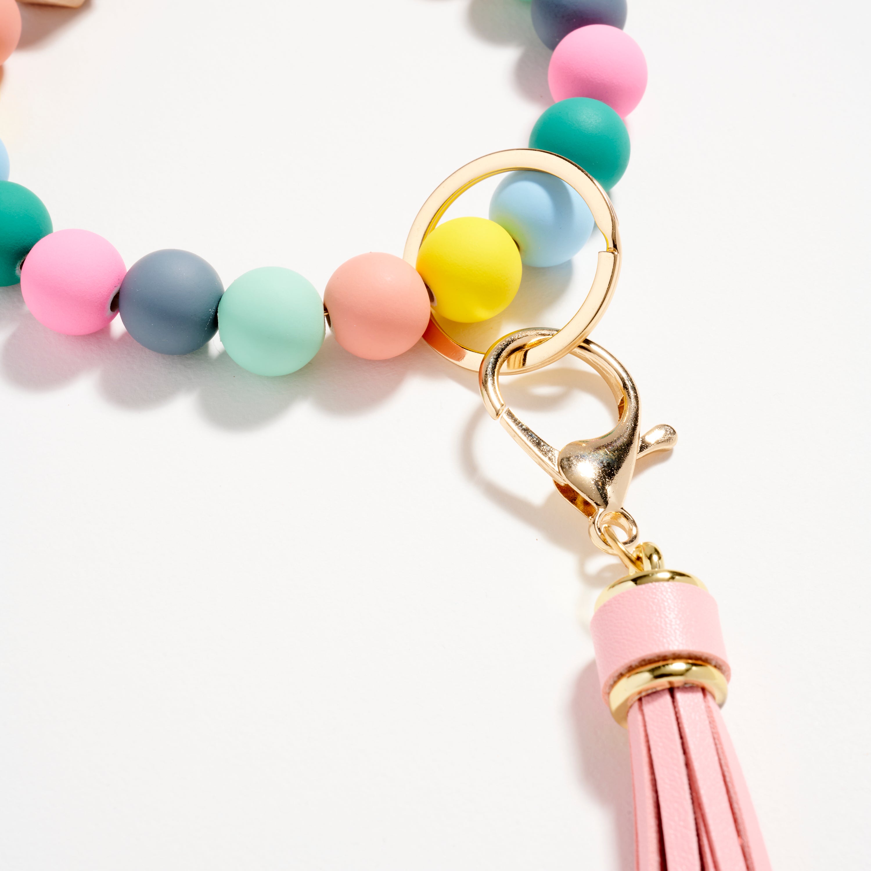 Wood & Rubber Bead Tassel Keychain Bracelet | Wristlet