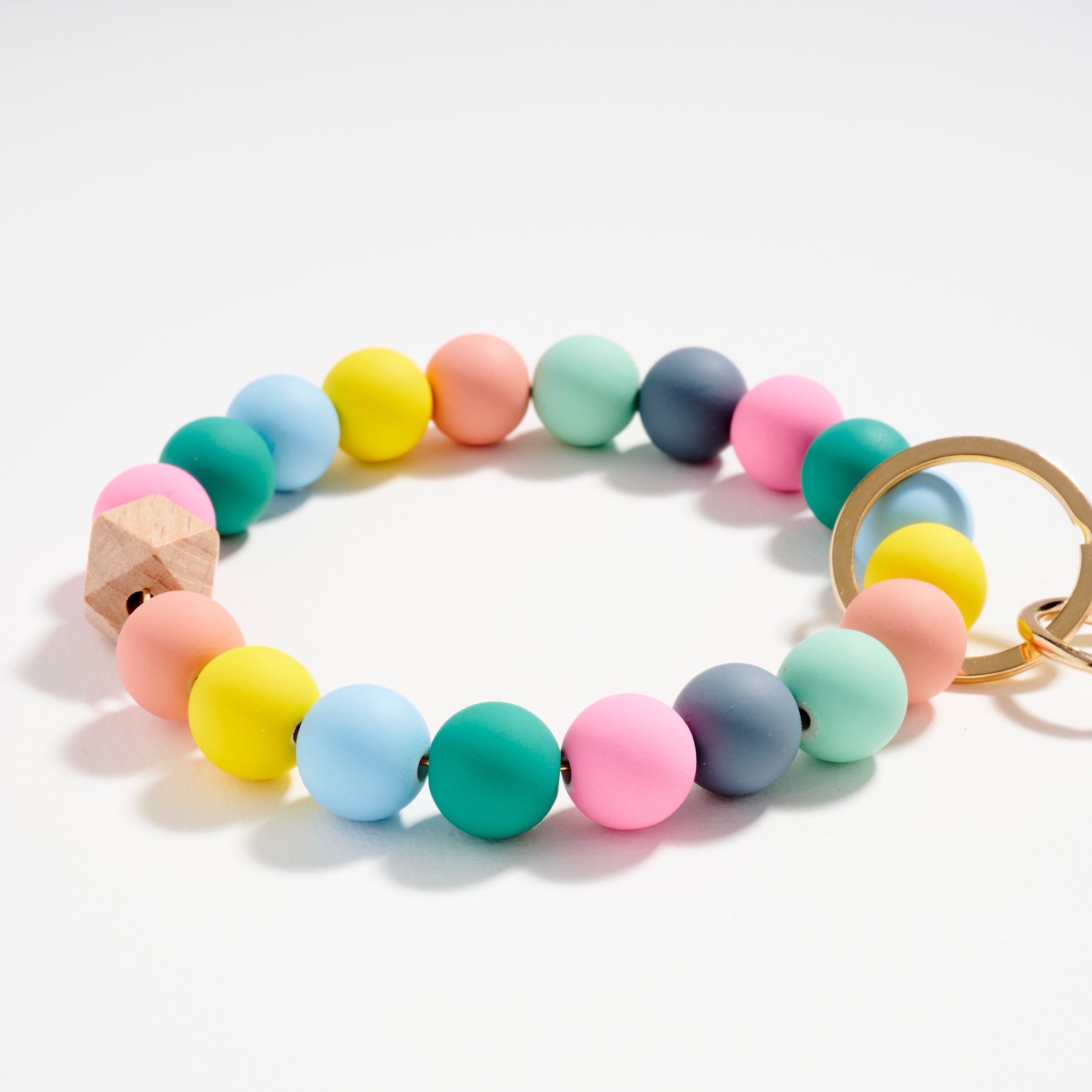 Wood & Rubber Bead Tassel Keychain Bracelet | Wristlet