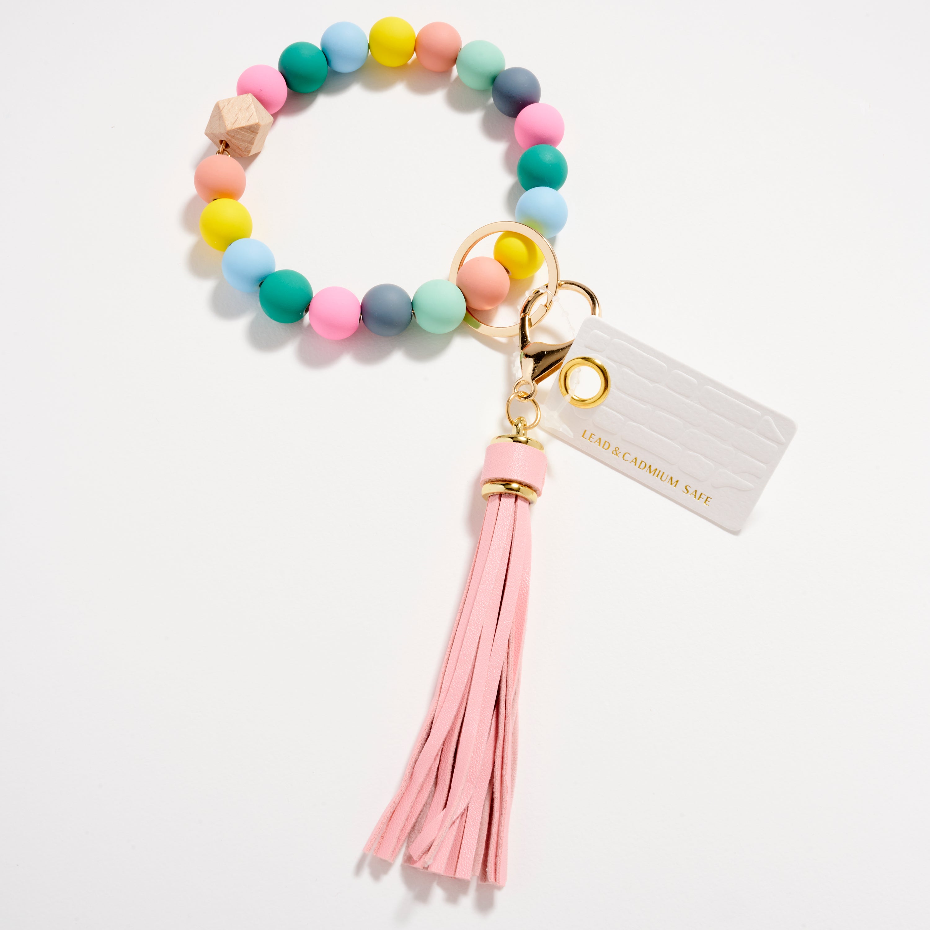 Wood & Rubber Bead Tassel Keychain Bracelet | Wristlet