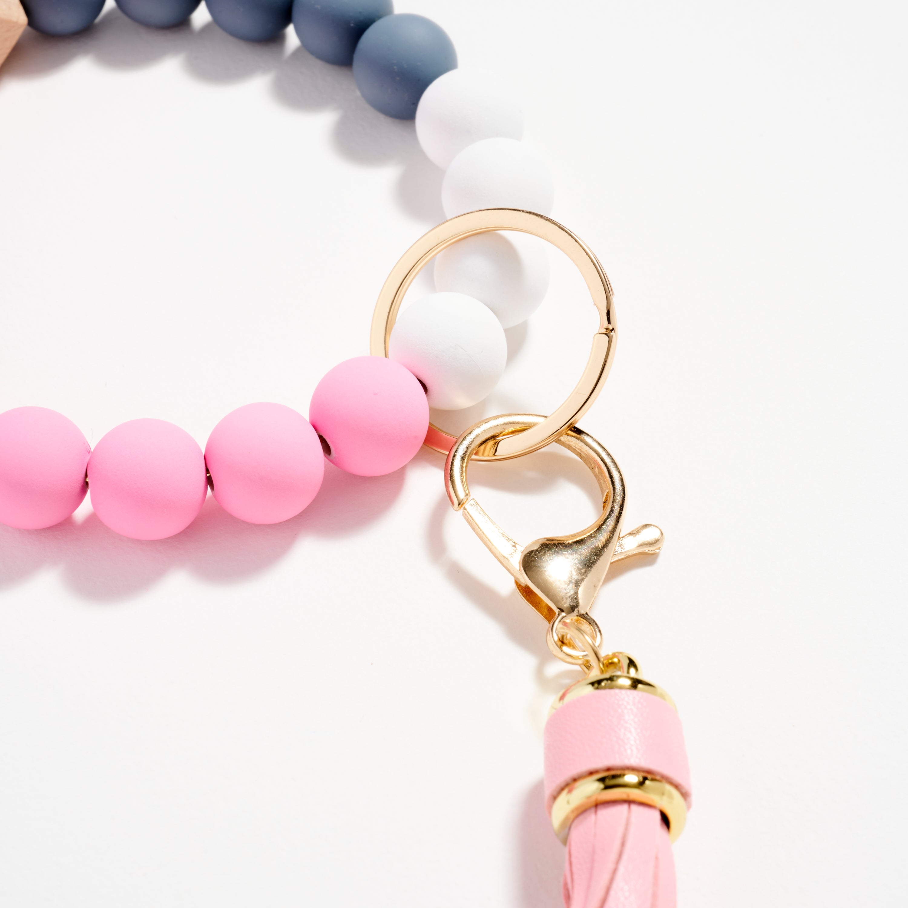 Wood & Rubber Bead Tassel Keychain Bracelet | Wristlet