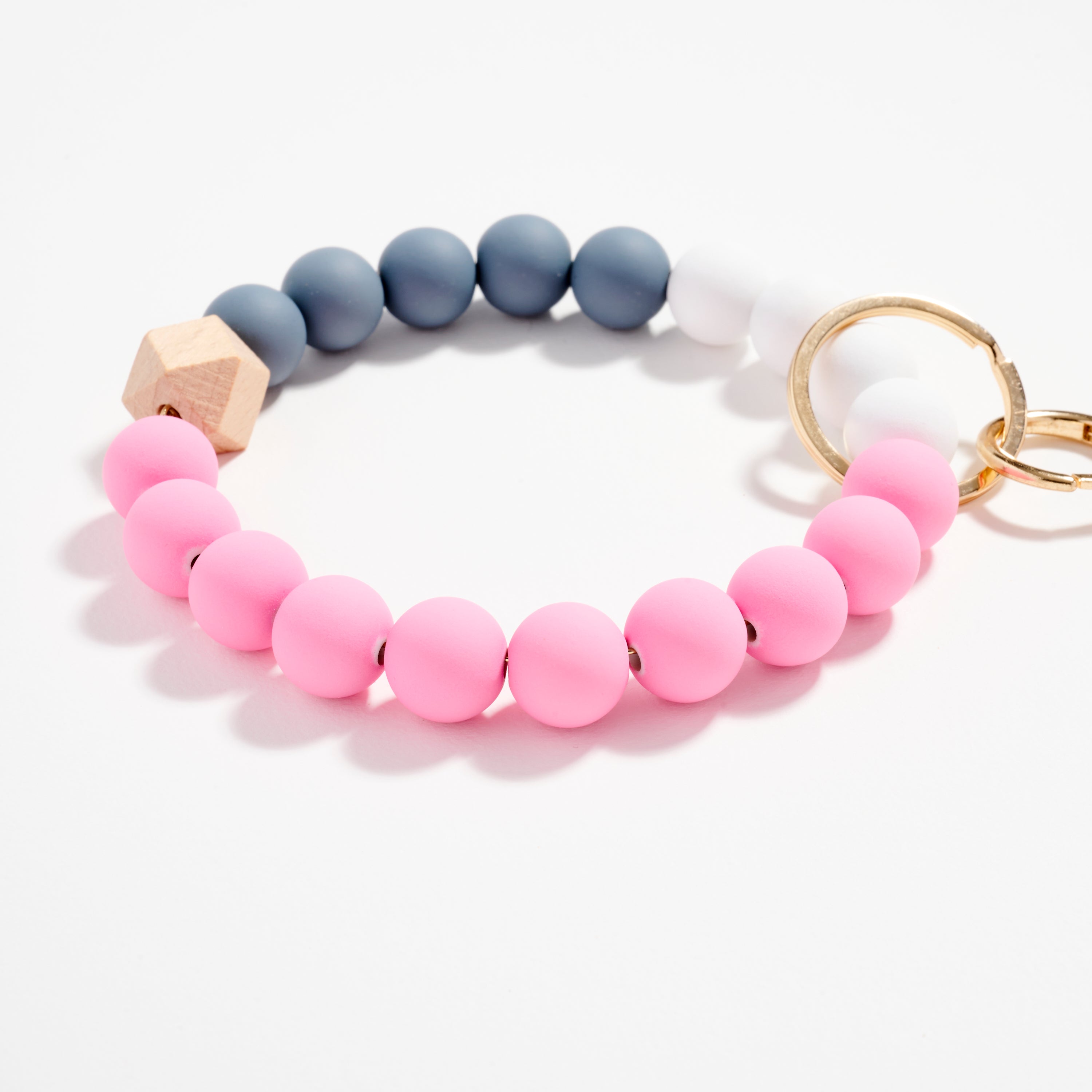 Wood & Rubber Bead Tassel Keychain Bracelet | Wristlet