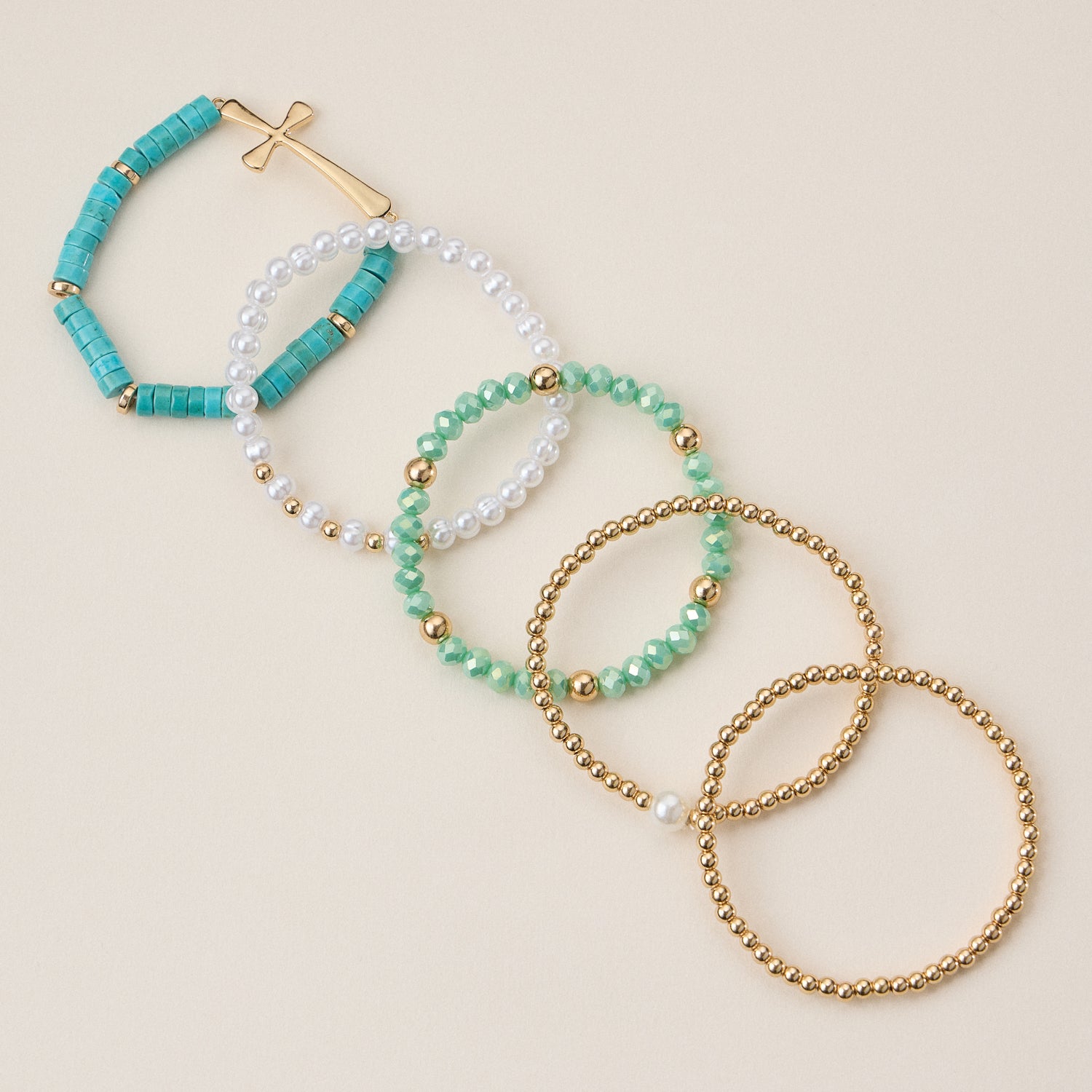 Elegant Faith & Pearl Stretch Bracelet Set
