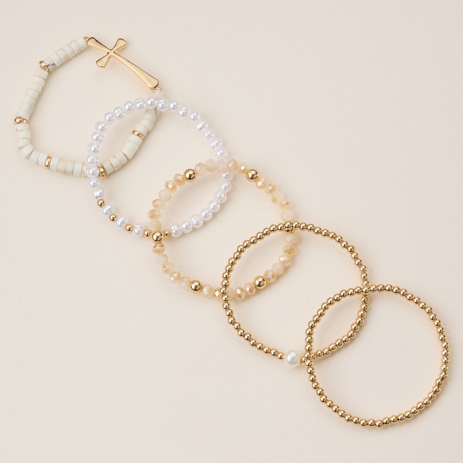 Elegant Faith & Pearl Stretch Bracelet Set