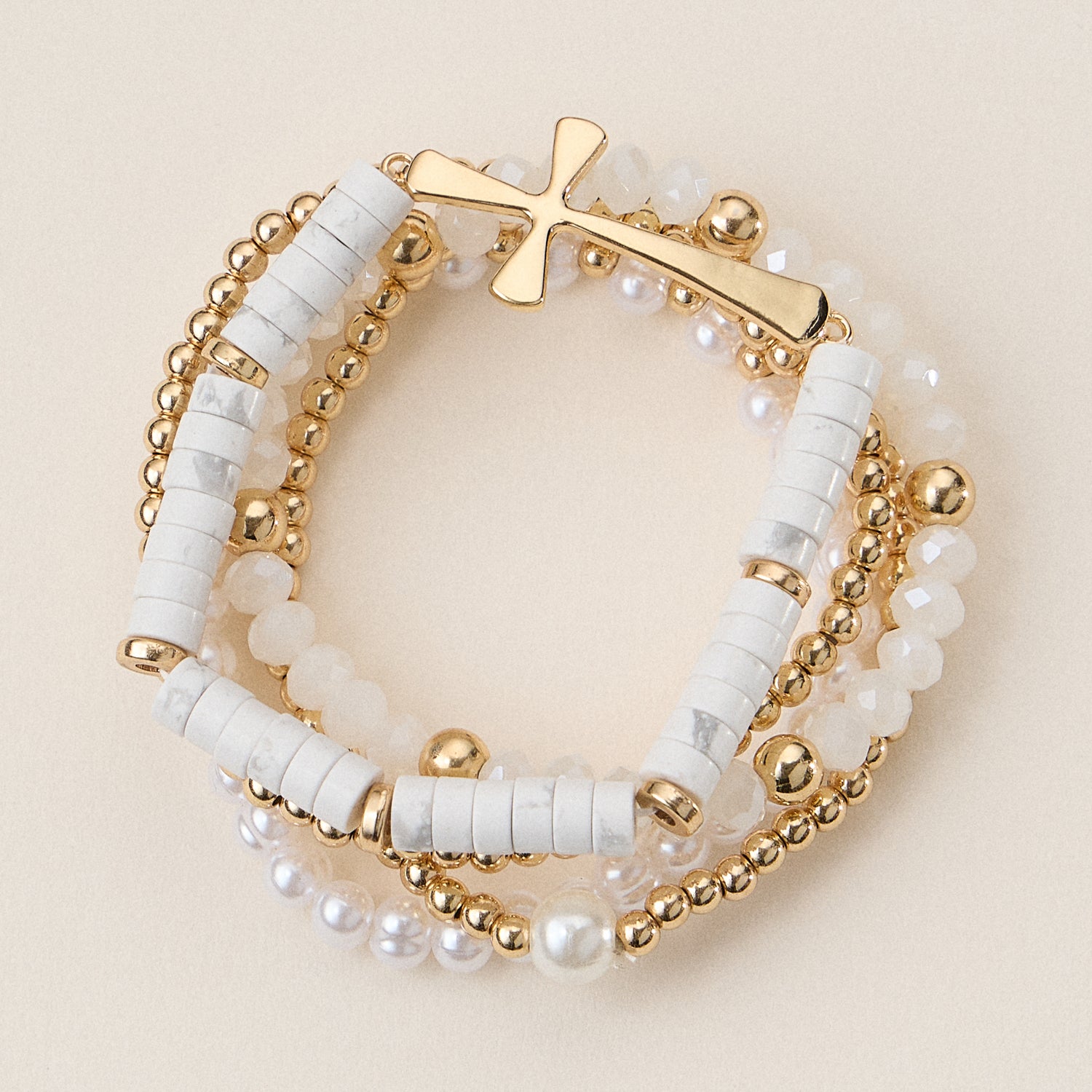Elegant Faith & Pearl Stretch Bracelet Set