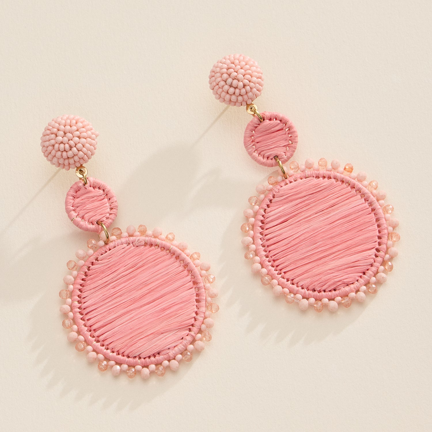 Raffia Beaded Drop Earrings – Lightweight Boho Statement Design