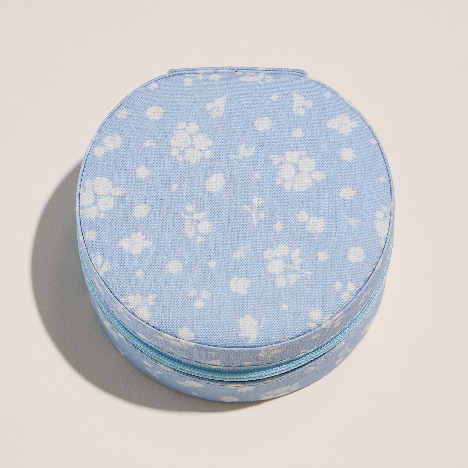 Blue Floral Cotton Travel Jewelry Case