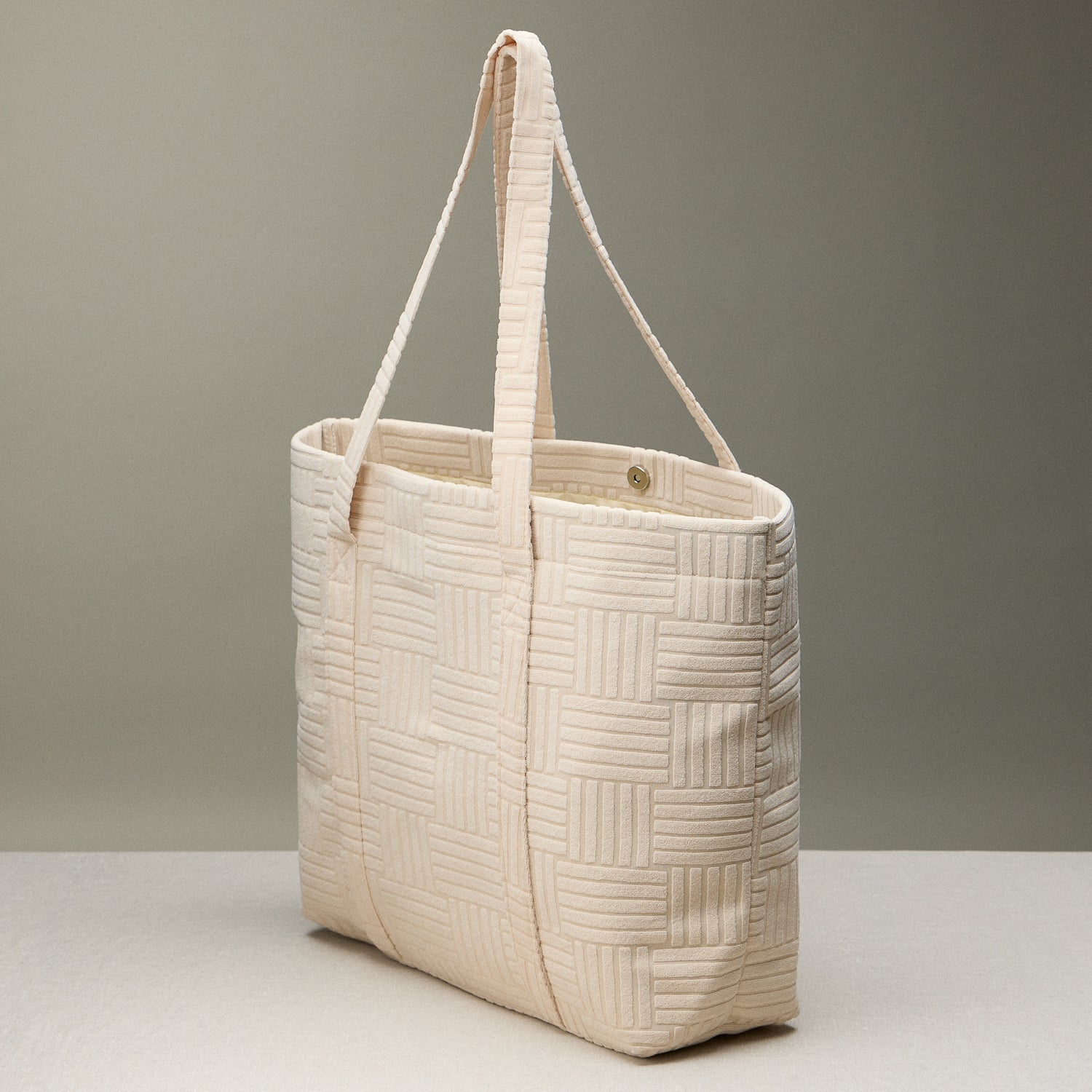 Luxe Terry Tote Bag with Irregular Grid Pattern