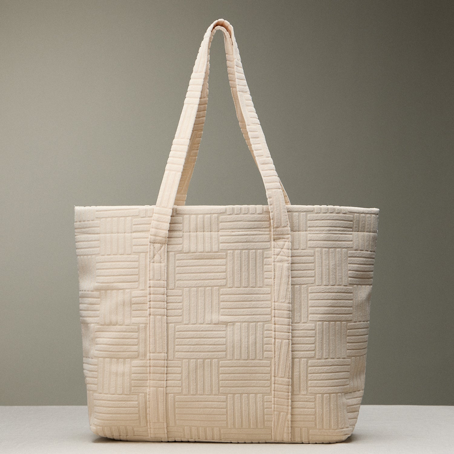 Luxe Terry Tote Bag with Irregular Grid Pattern