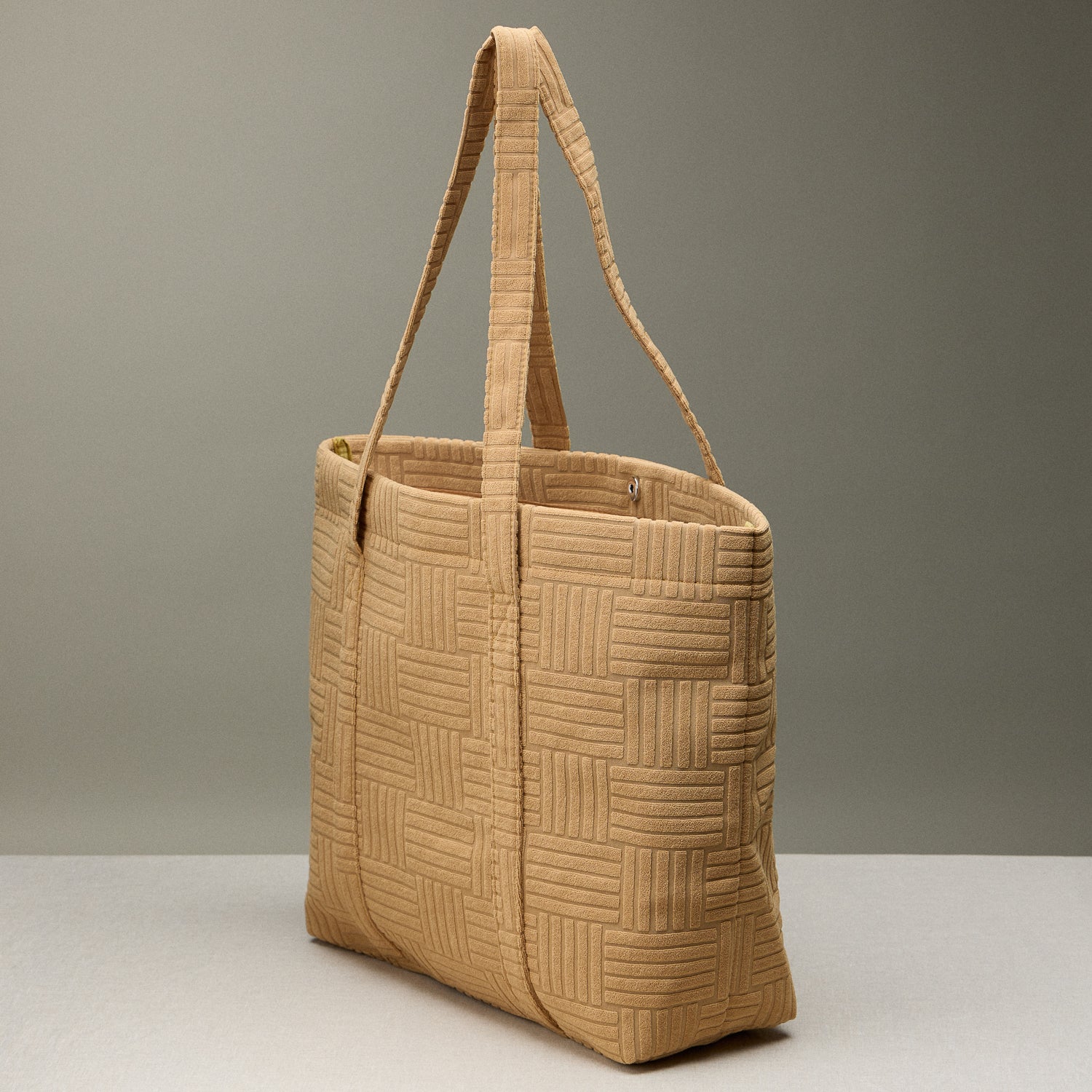 Luxe Terry Tote Bag with Irregular Grid Pattern