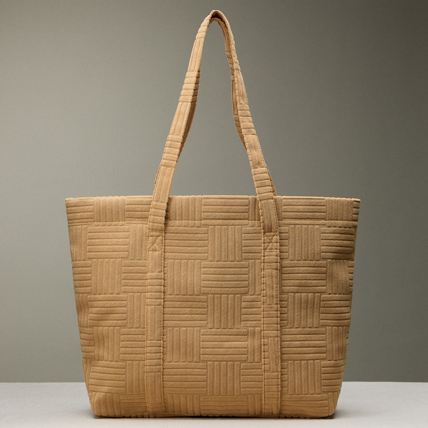 Luxe Terry Tote Bag with Irregular Grid Pattern