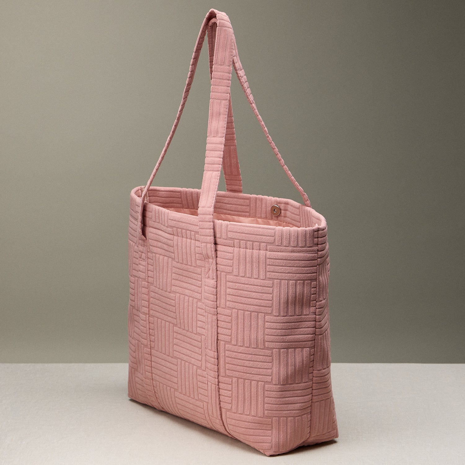Luxe Terry Tote Bag with Irregular Grid Pattern