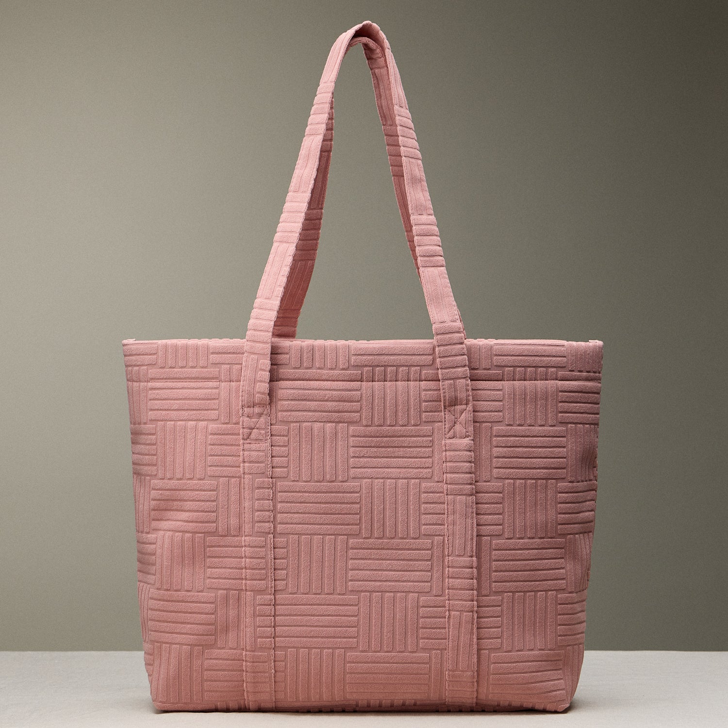 Luxe Terry Tote Bag with Irregular Grid Pattern