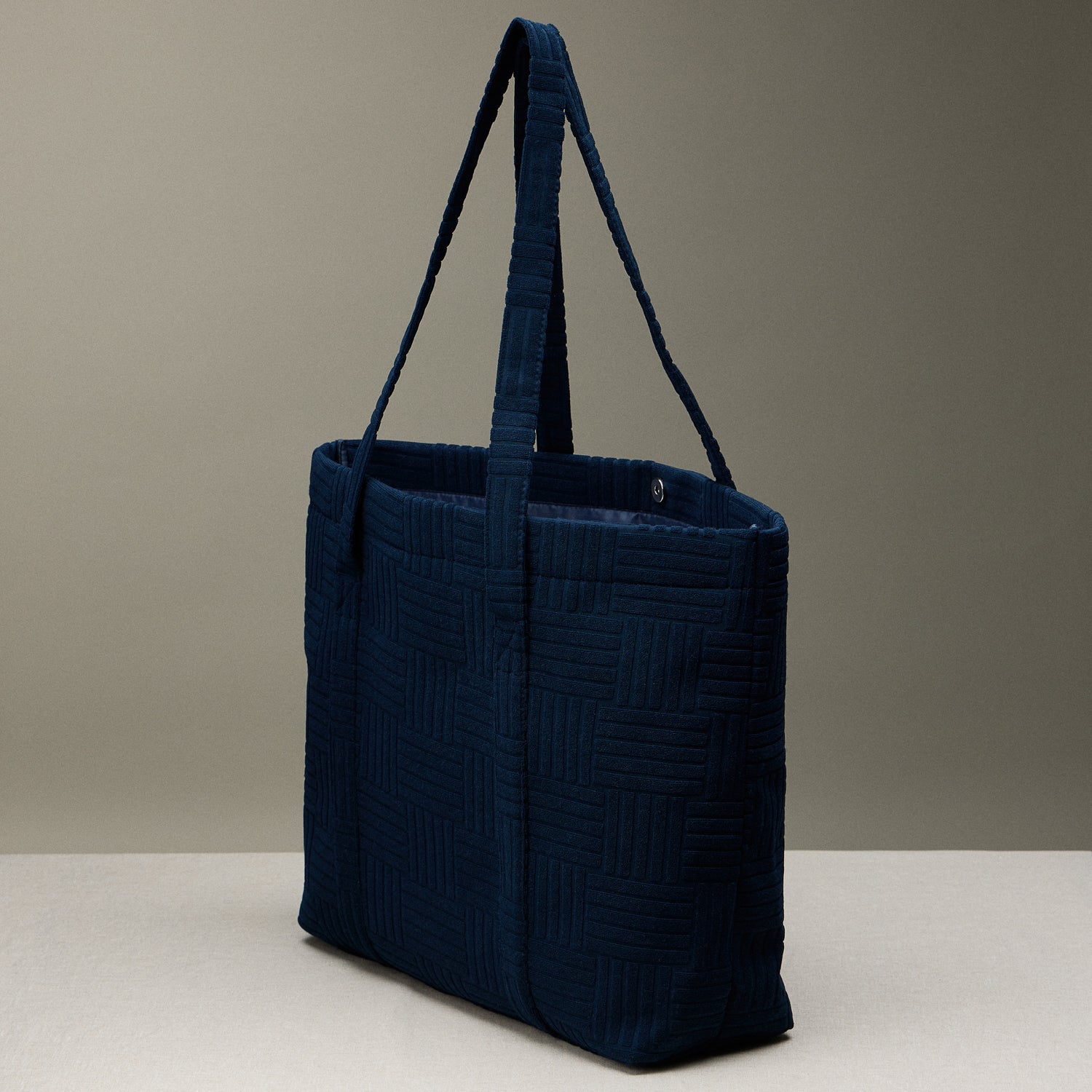 Luxe Terry Tote Bag with Irregular Grid Pattern