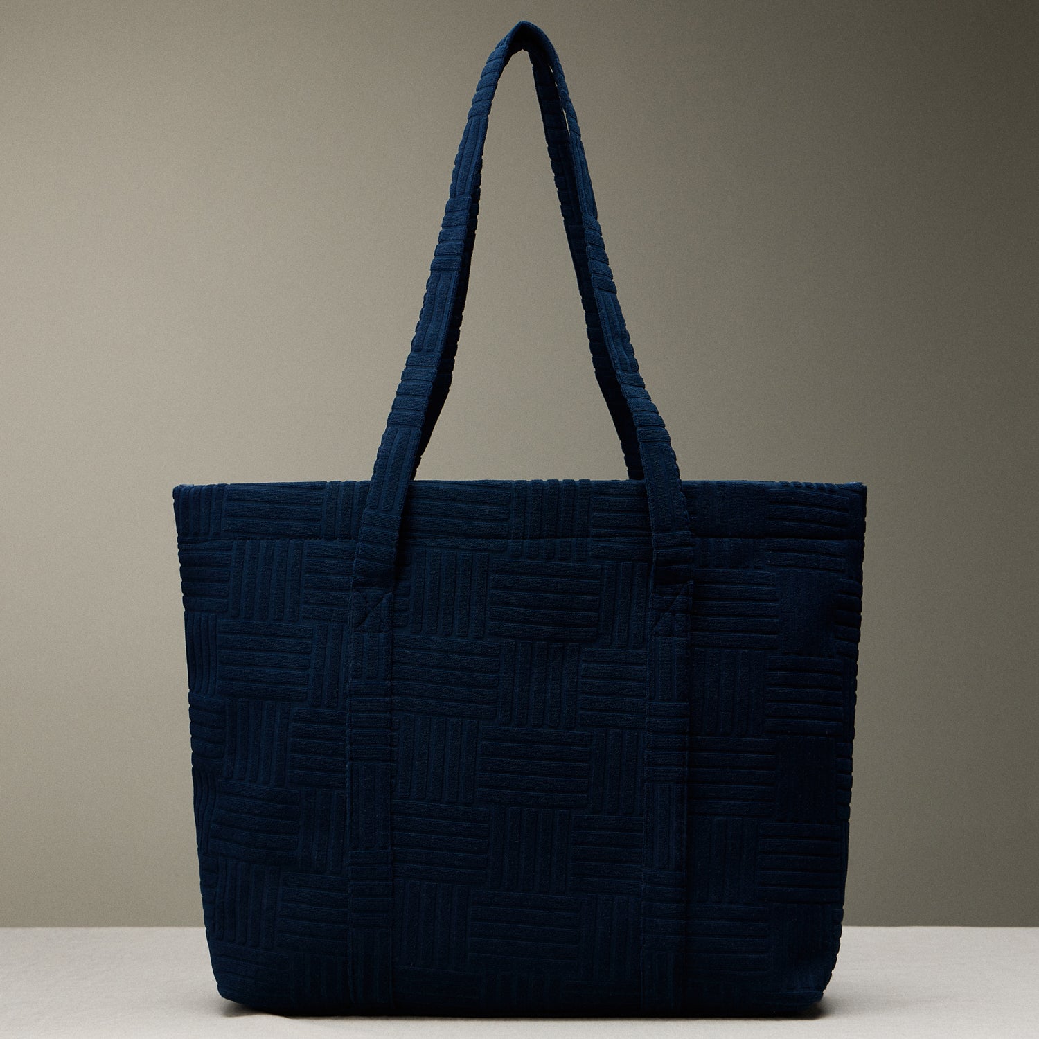 Luxe Terry Tote Bag with Irregular Grid Pattern