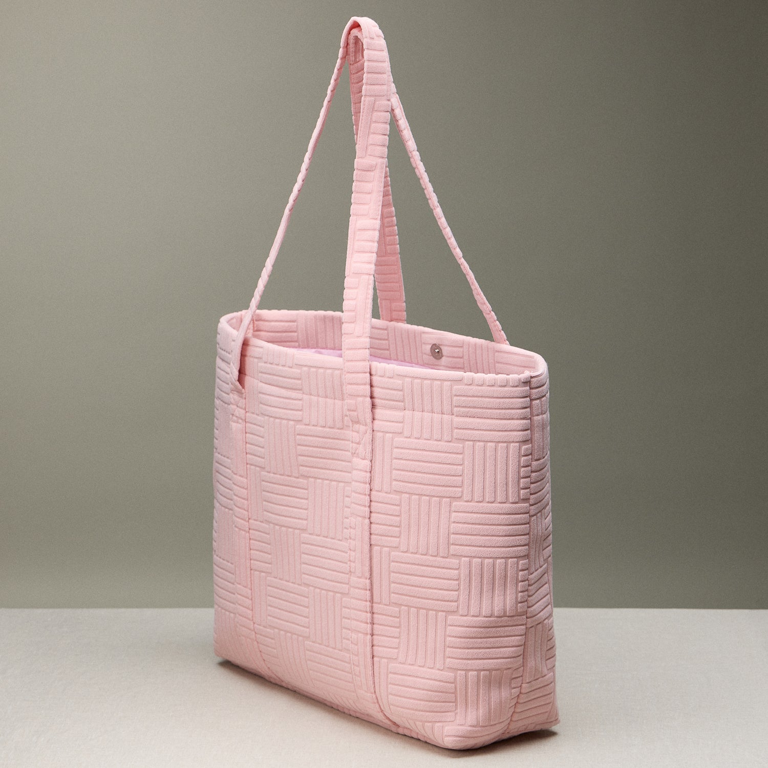 Luxe Terry Tote Bag with Irregular Grid Pattern