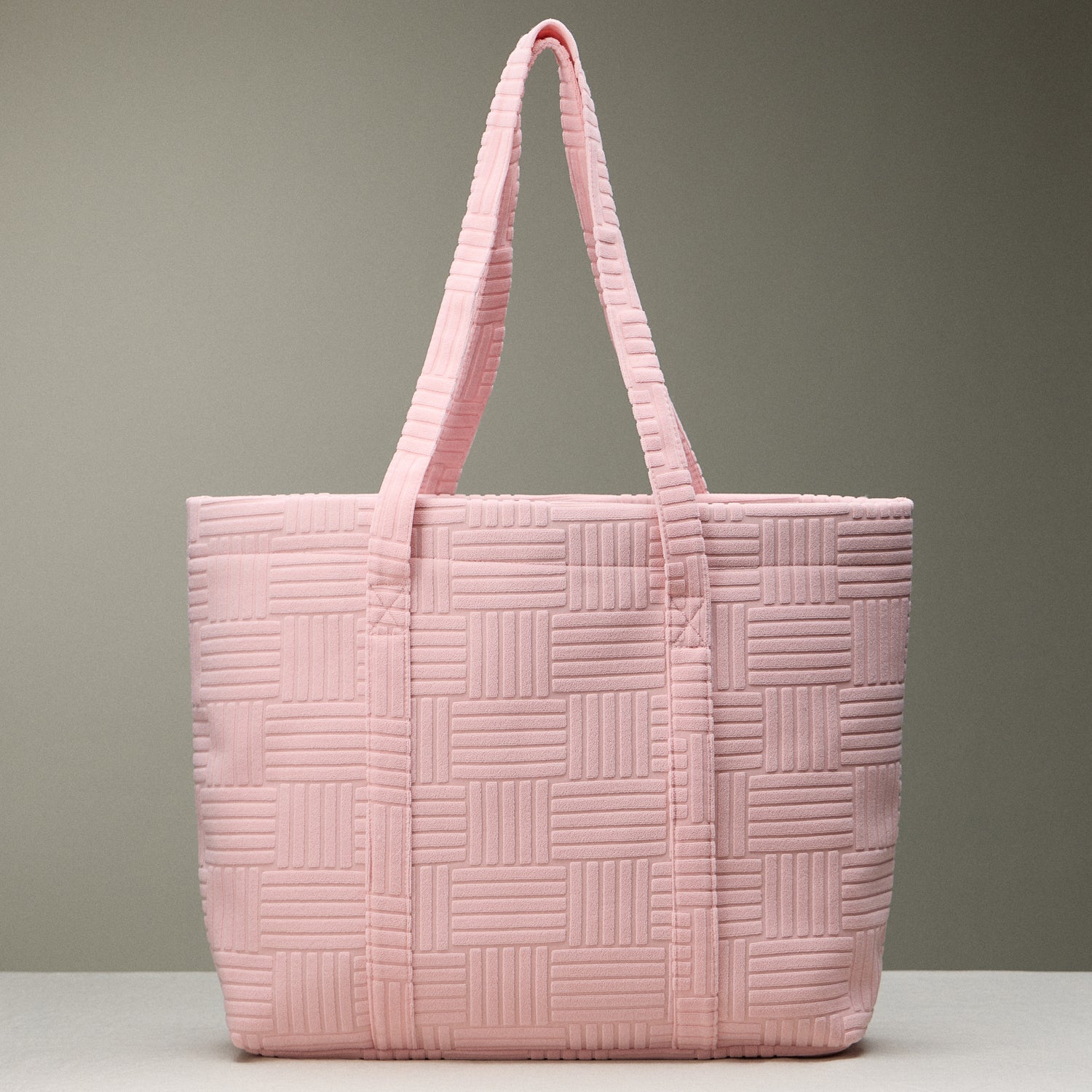 Luxe Terry Tote Bag with Irregular Grid Pattern