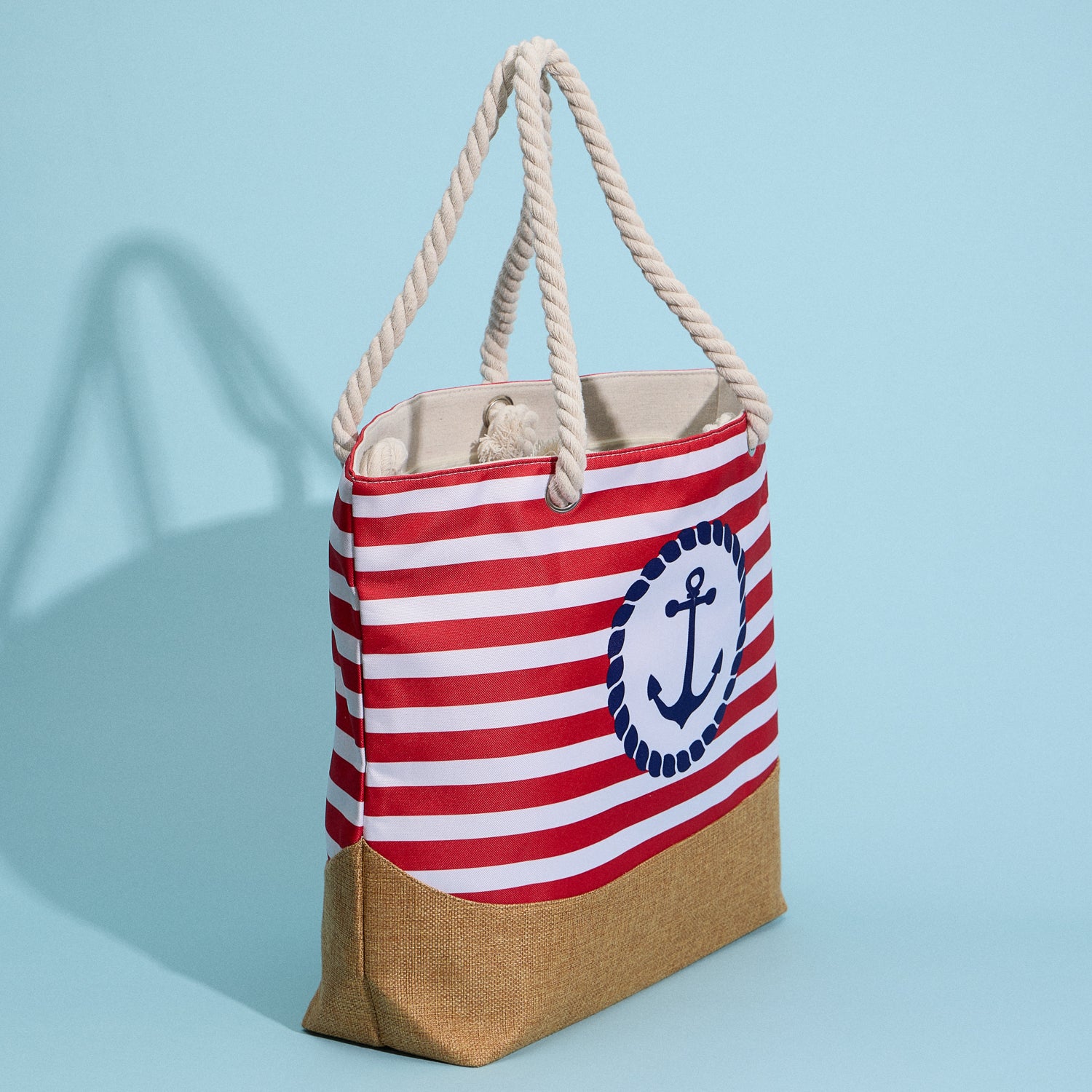 Coastal Chic Nautical Anchor & Stripe Beach Tote