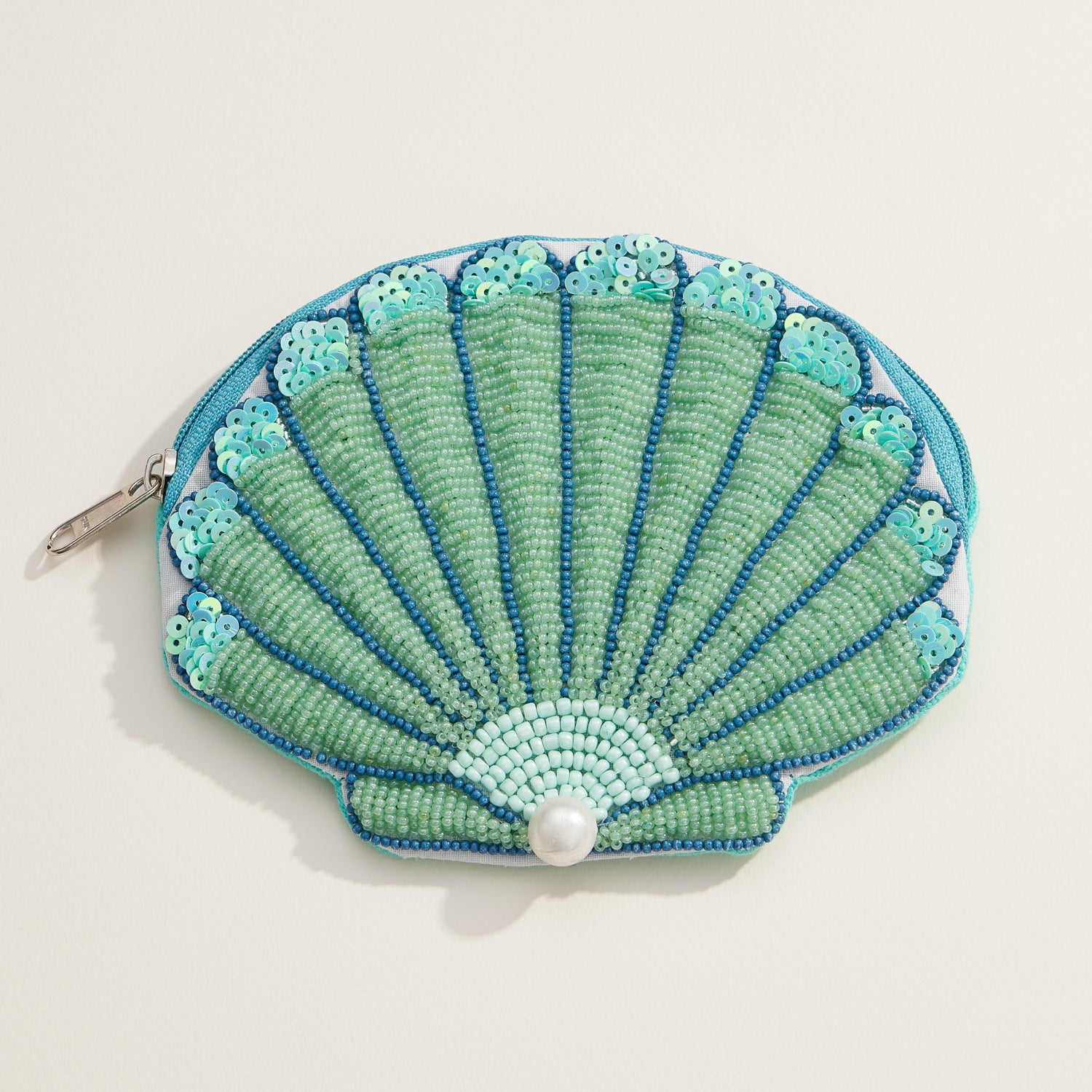 Beaded Shell Pouch with Pearl Accent