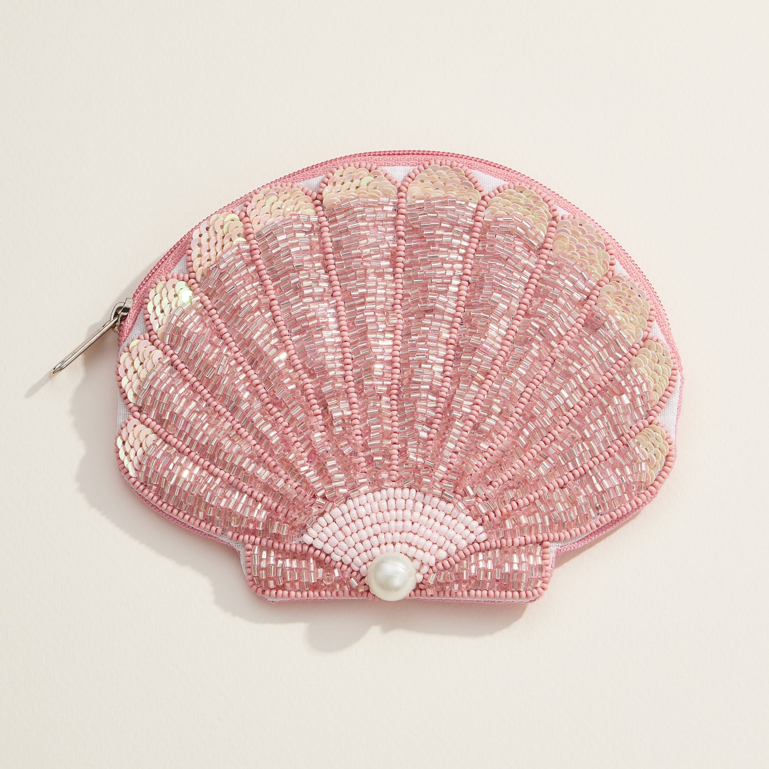 Beaded Shell Pouch with Pearl Accent