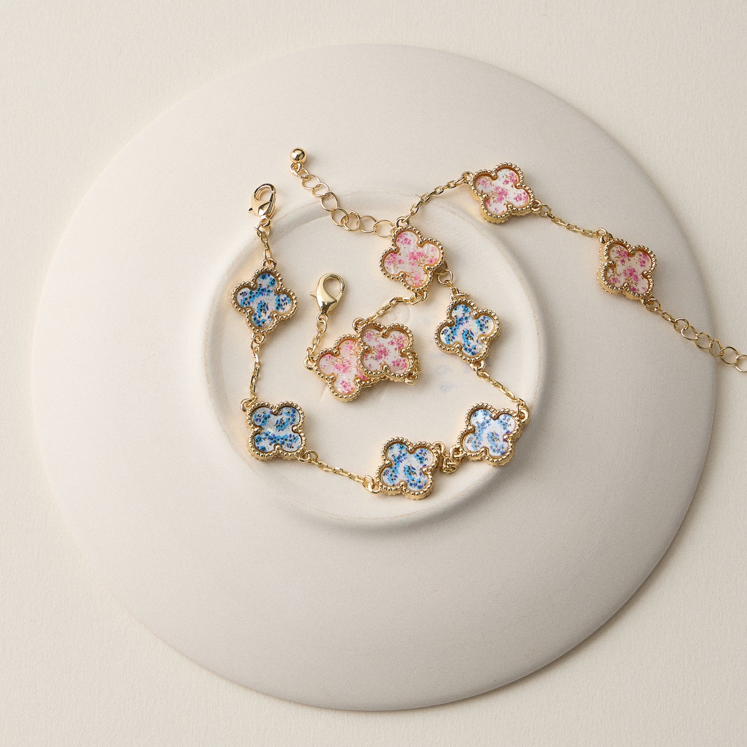 Multicolor Shell Charm Bracelet with Gold Accents