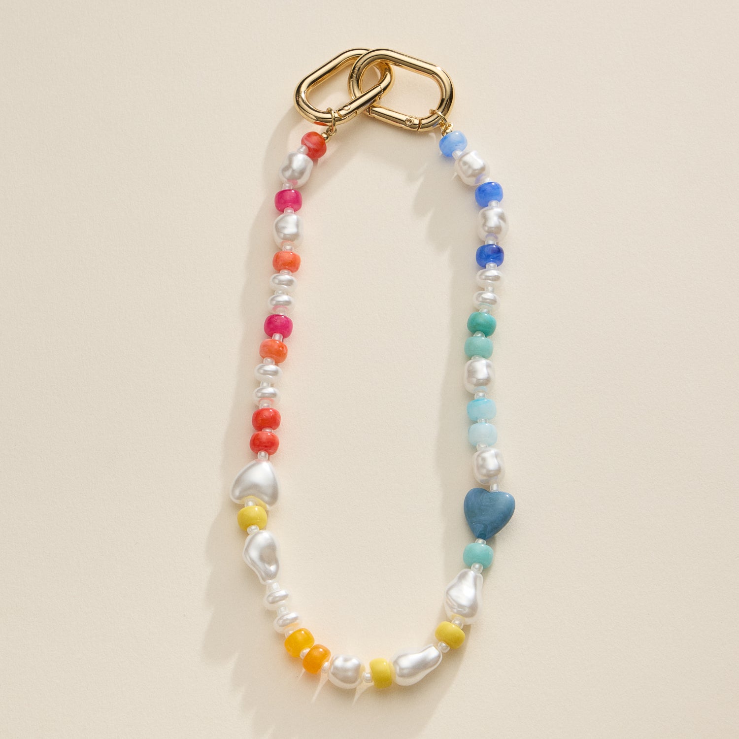Colorful Beaded Bag Charm – Pearl and Heart Accent Detail